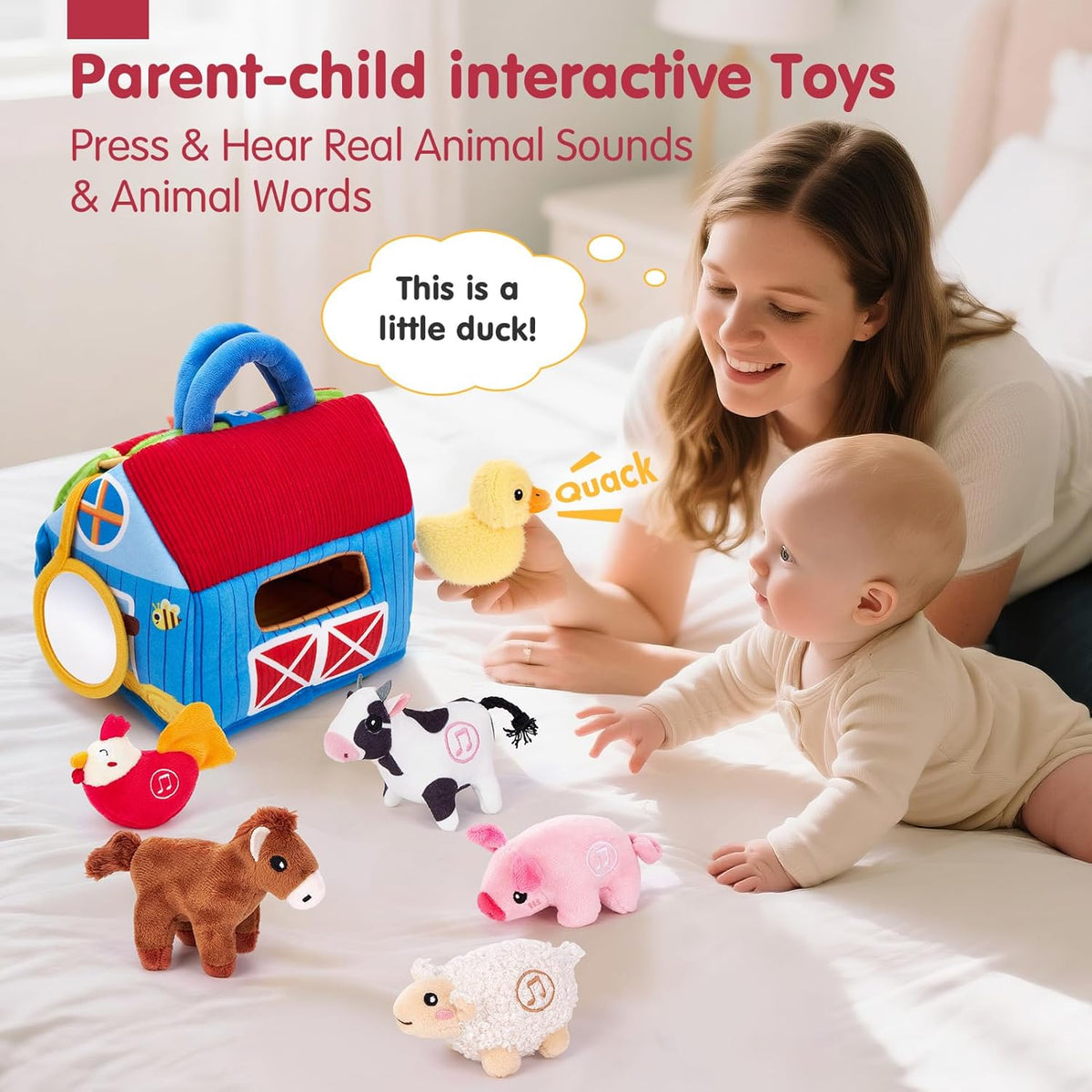FarmPlayset Bauernhof-Spielzeug Kinder, Plüschtiere mit Tragbarem Spielhaus