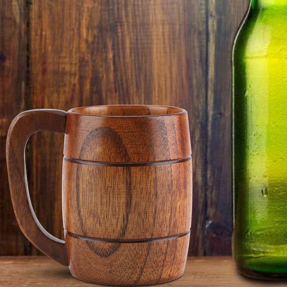 Bierkrug Holz Oktoberfest, Naturholz Maßkrug 350ml