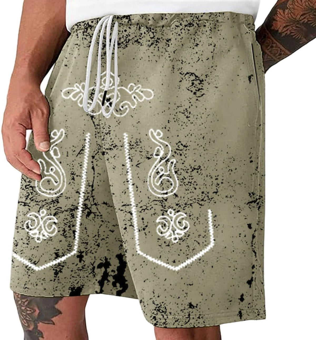 Oktoberfest Shorts Herren, Used-Look Trachten-Print