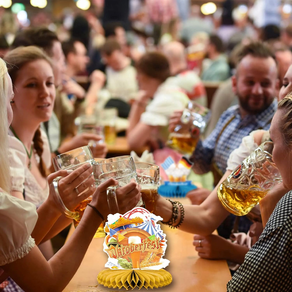 Oktoberfest Tischdeko Waben-Set, Bierkrug & Dirndl 24-teilig