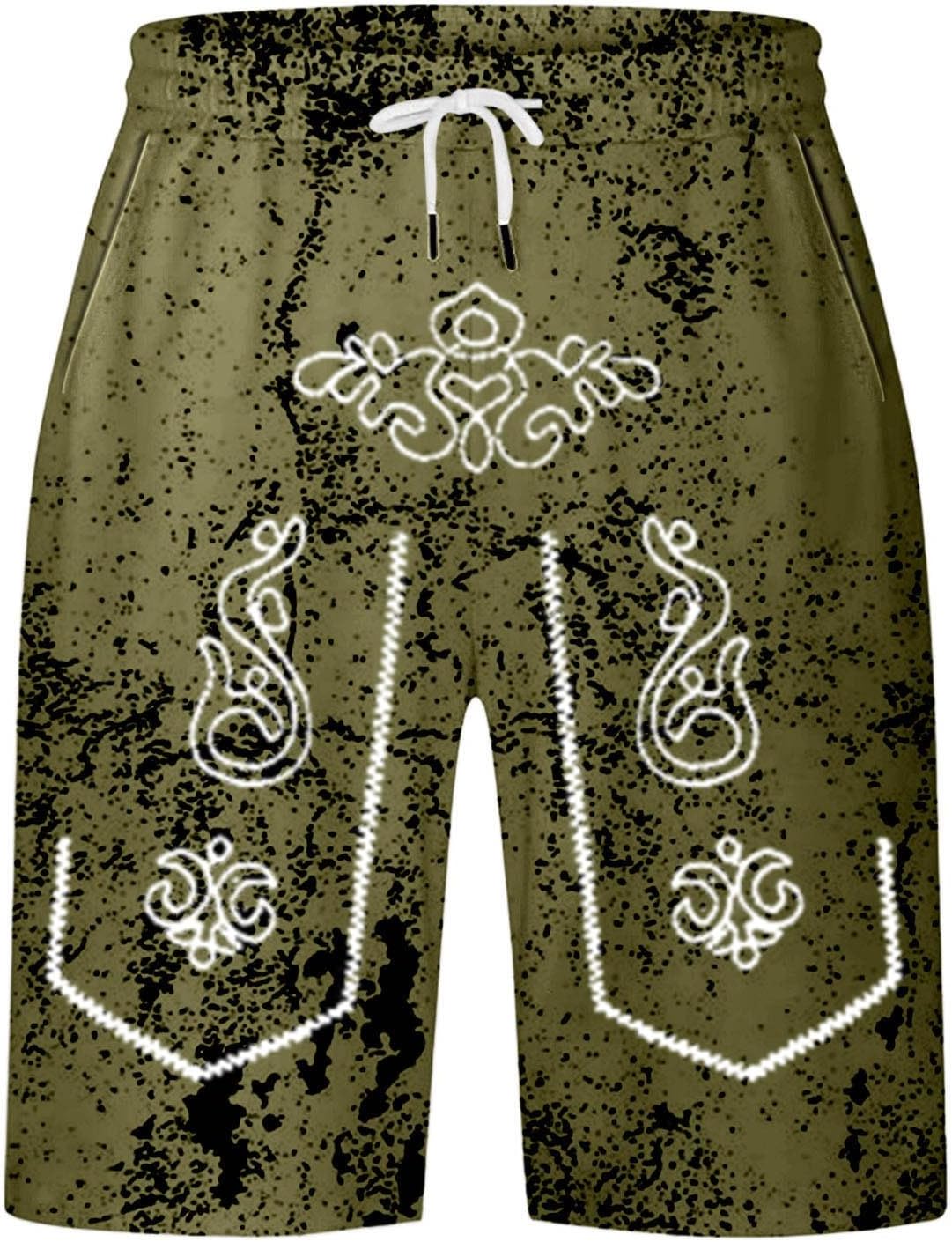 Oktoberfest Shorts Herren, Used-Look Trachten-Print