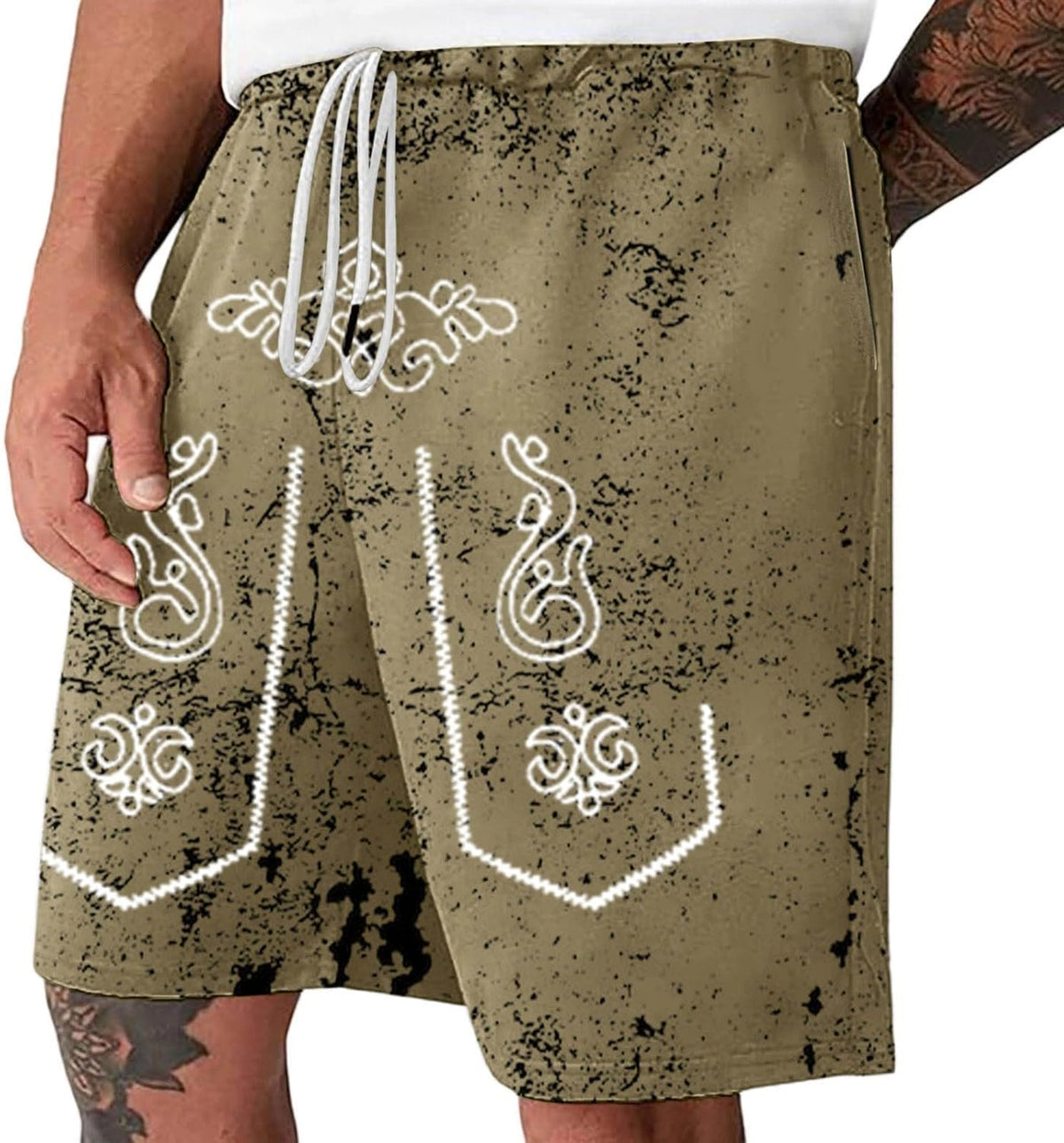 Oktoberfest Shorts Herren, Used-Look Trachten-Print