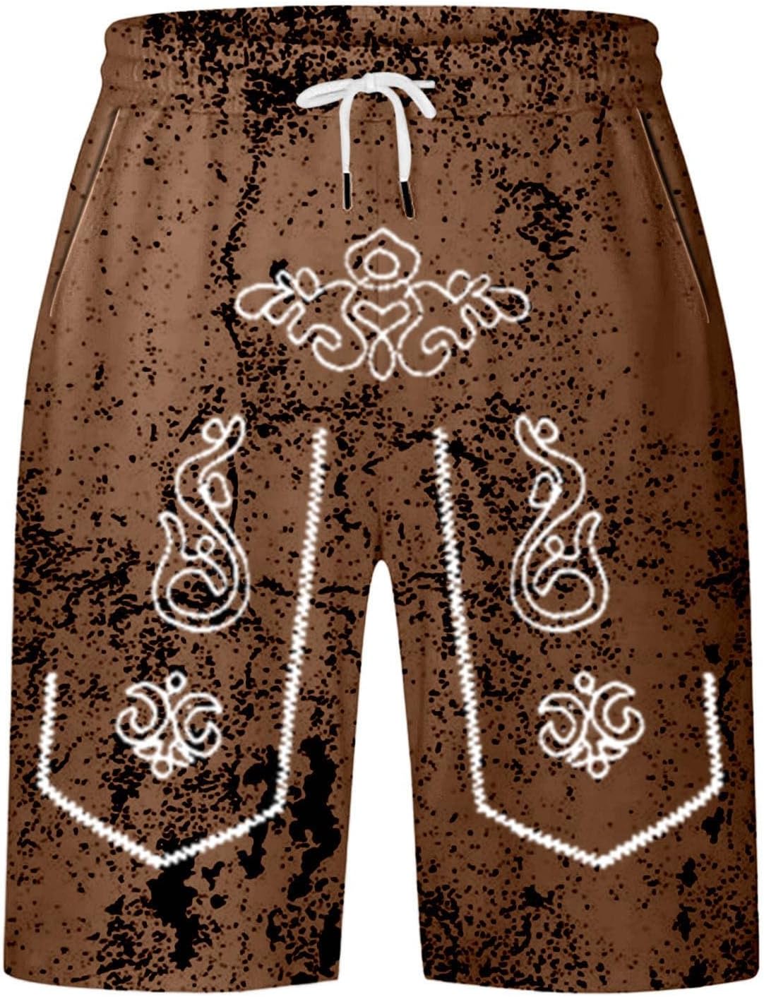 Oktoberfest Shorts Herren, Used-Look Trachten-Print