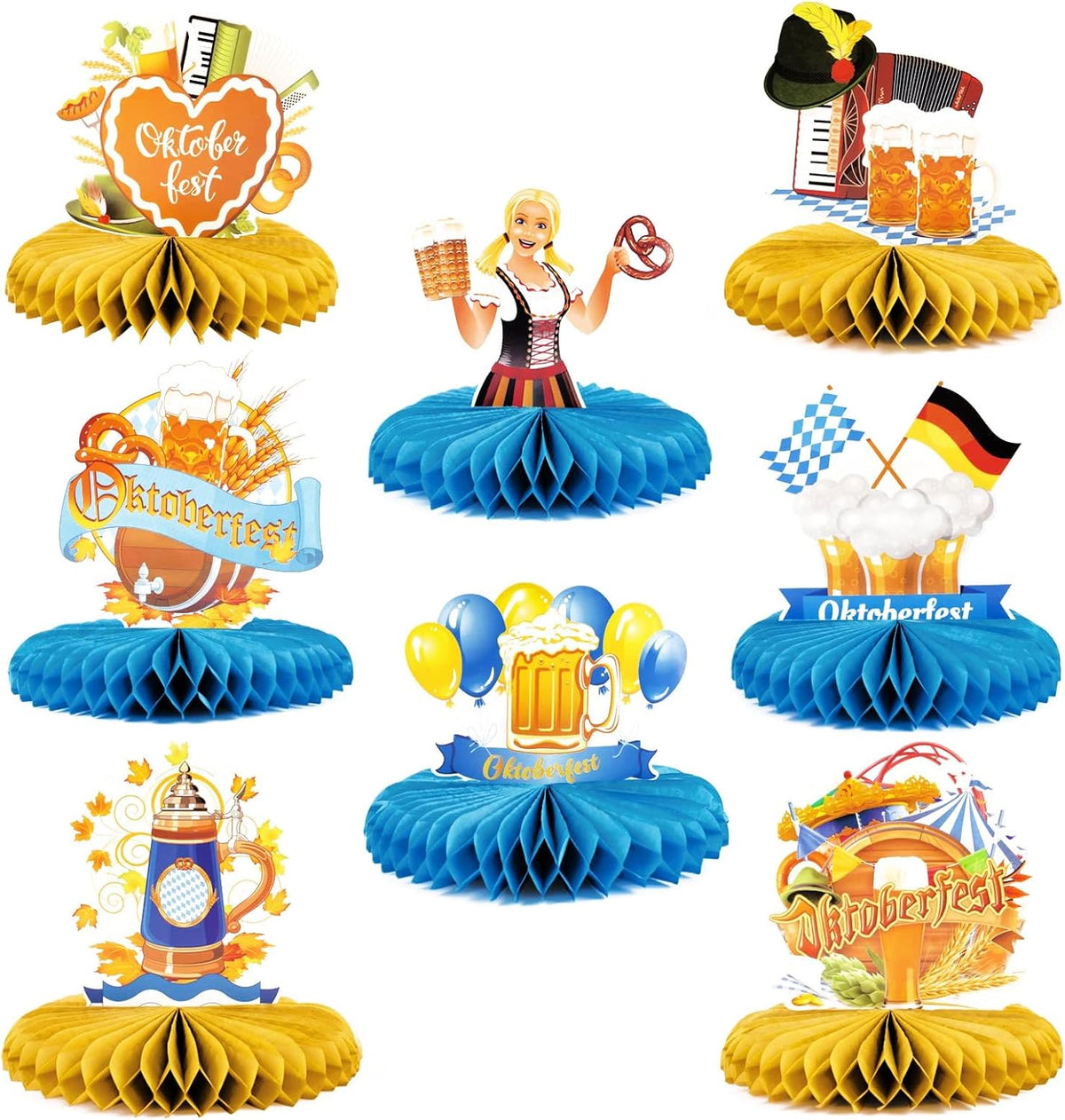 Oktoberfest Tischdeko Waben-Set, Bierkrug & Dirndl 24-teilig