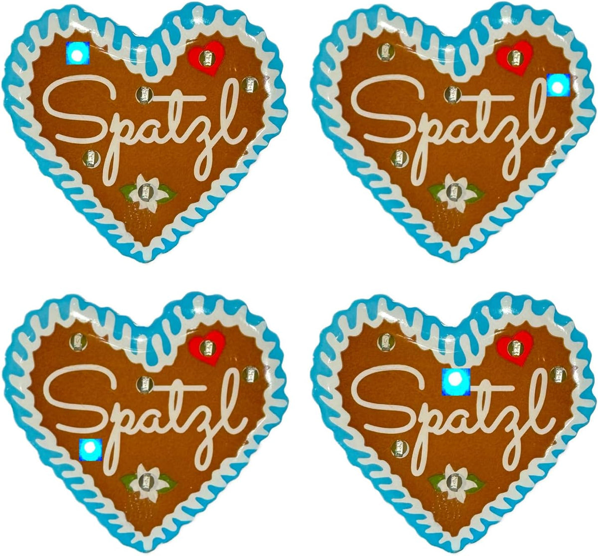 Oktoberfest LED Lebkuchenherz Pins, Spatzl 4er-Set