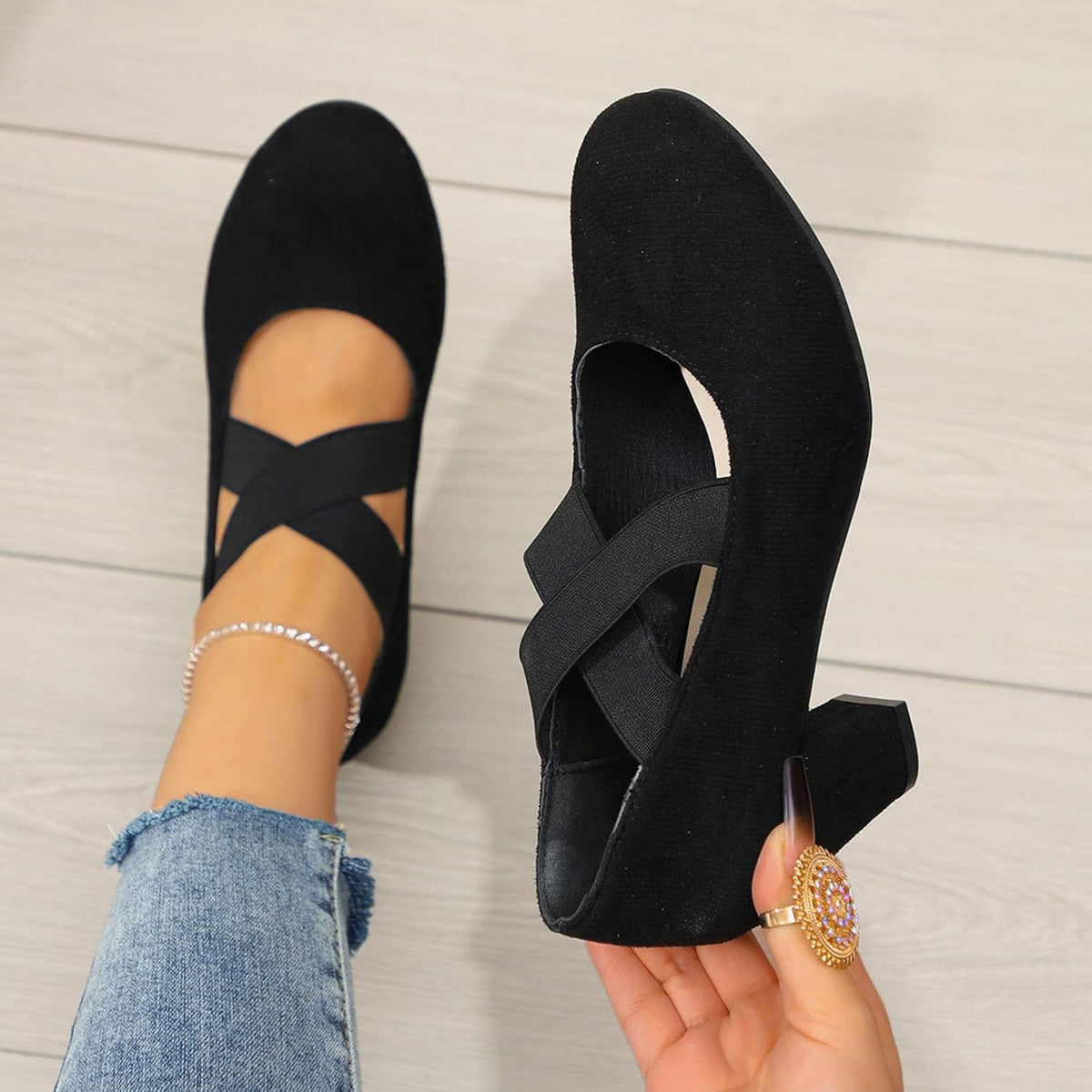 Trachtenschuhe Damen Oktoberfest, Samt Pumps mit Kreuzband