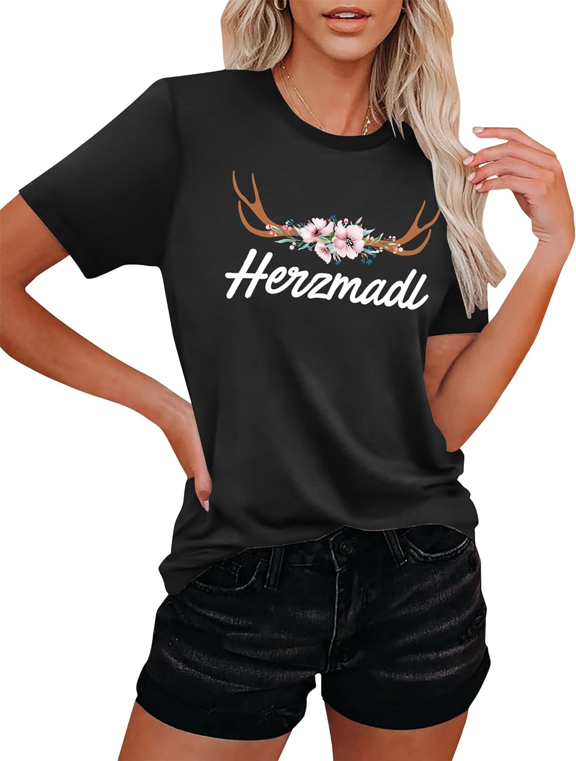 Oktoberfest T-Shirt Damen Kurzarm, Herzmadl Wiesn Shirt