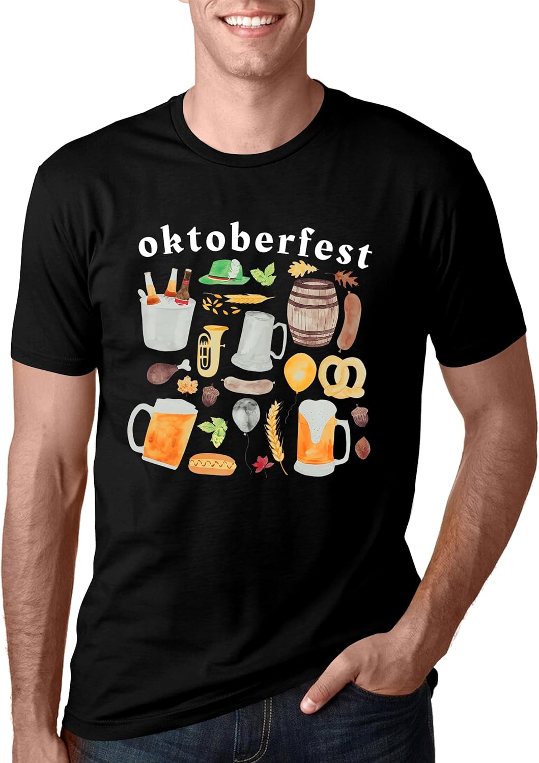 Oktoberfest T-Shirt Herren, Print Shirt Bierkrug & Brezn