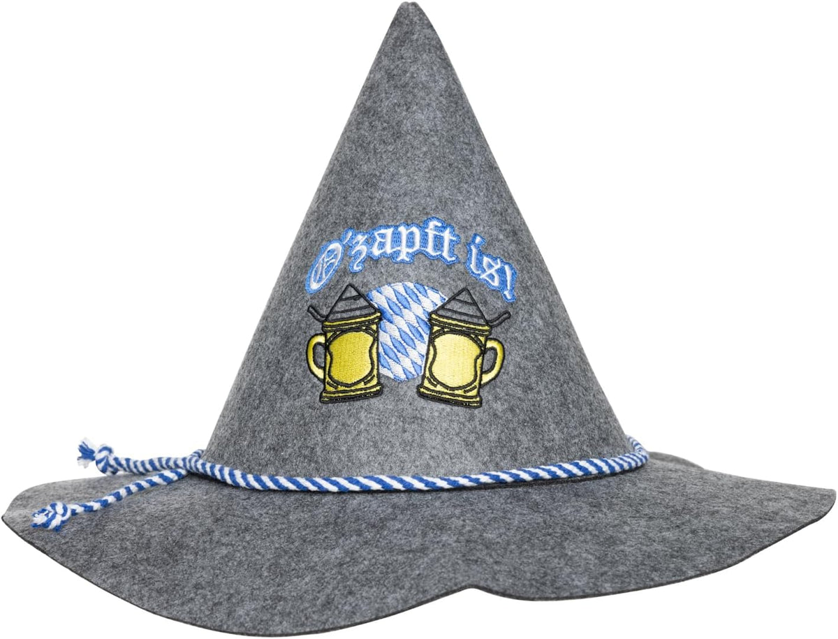 Trachtenhut Oktoberfest Hansl, O'zapft is Stickerei Grau