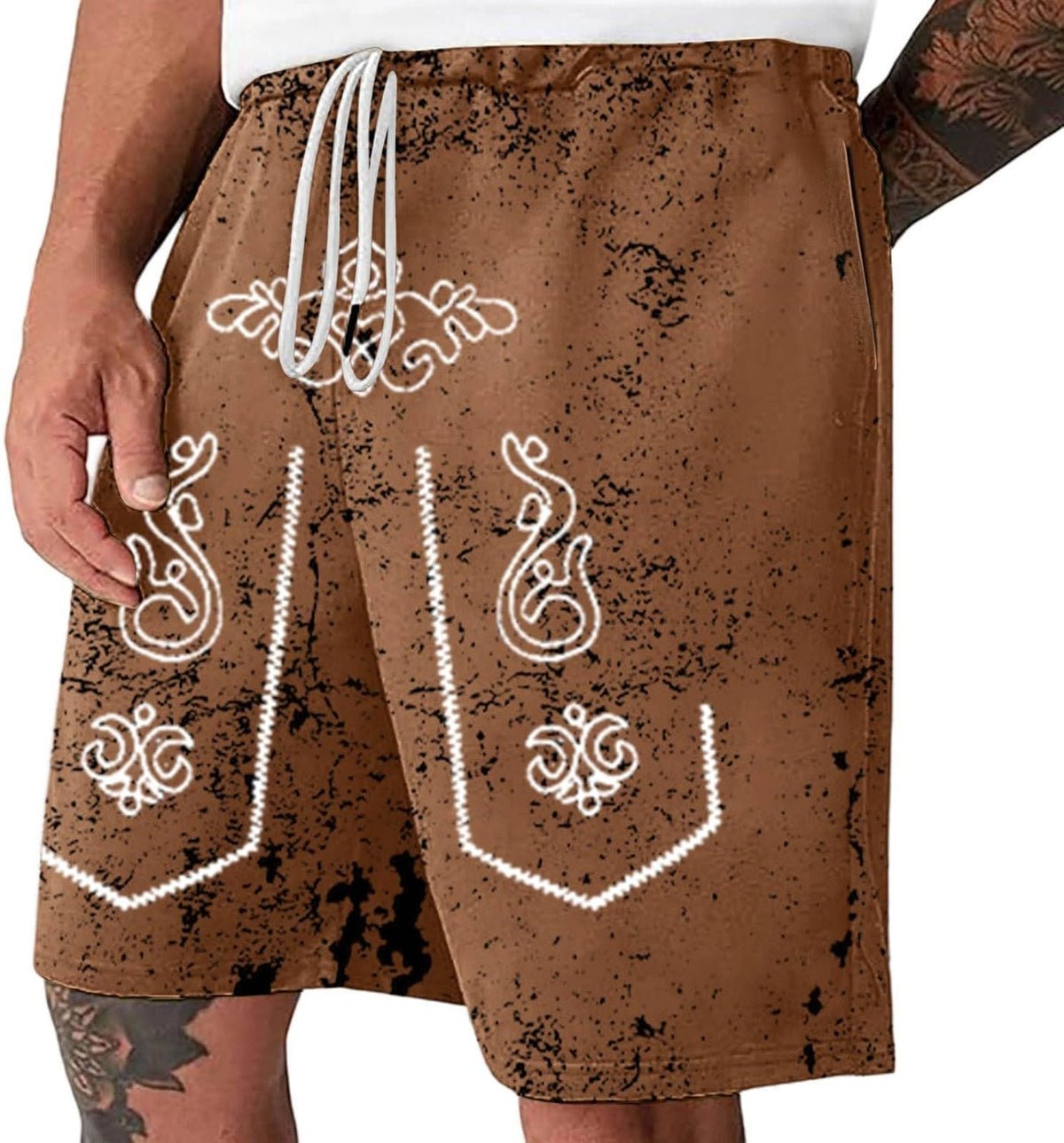 Oktoberfest Shorts Herren, Used-Look Trachten-Print