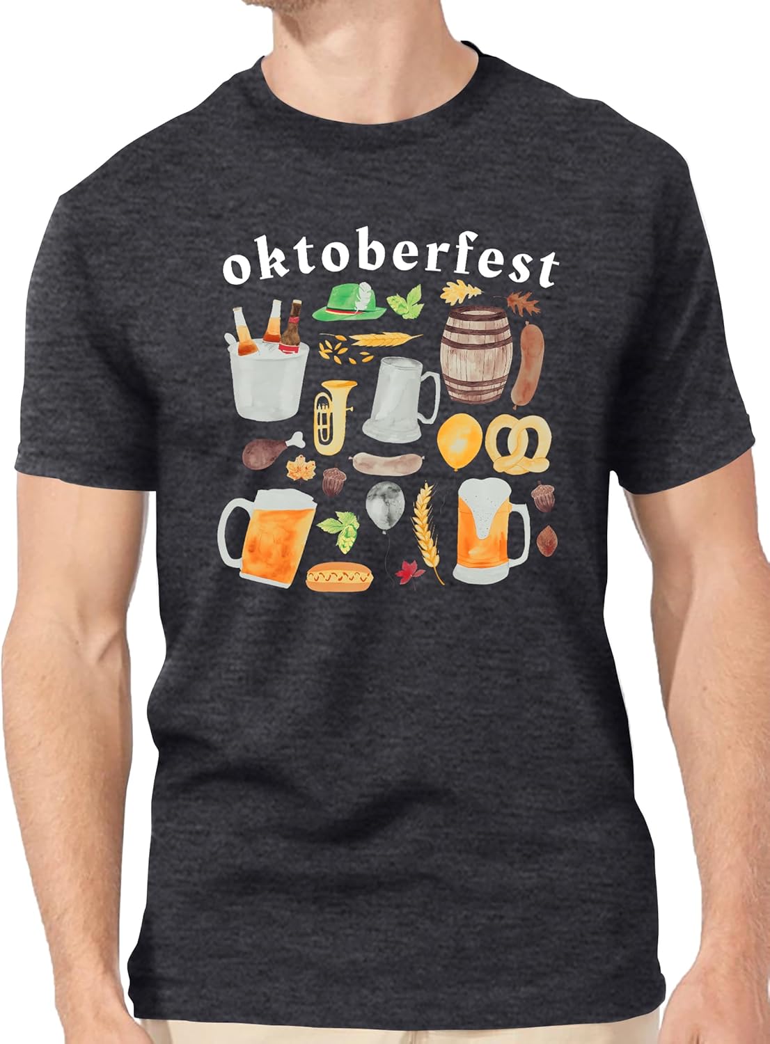 Oktoberfest T-Shirt Herren, Print Shirt Bierkrug & Brezn