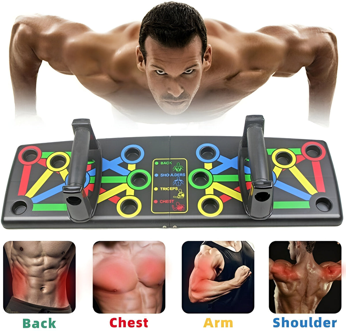 MuscleBoard Push-Up Trainingsbrett, Farbcodiertes System Faltbar