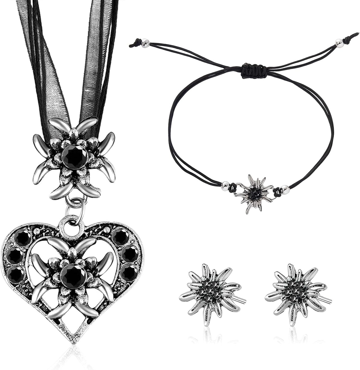 Trachten Schmuckset Edelweiß Herzanhänger, BergMystik