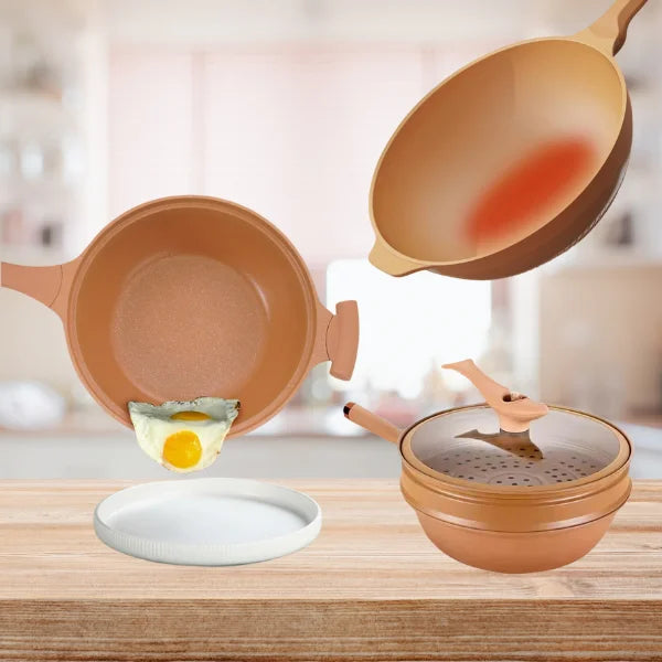 WokPan Set mit Pfanne, Dampfkorb und Deckel