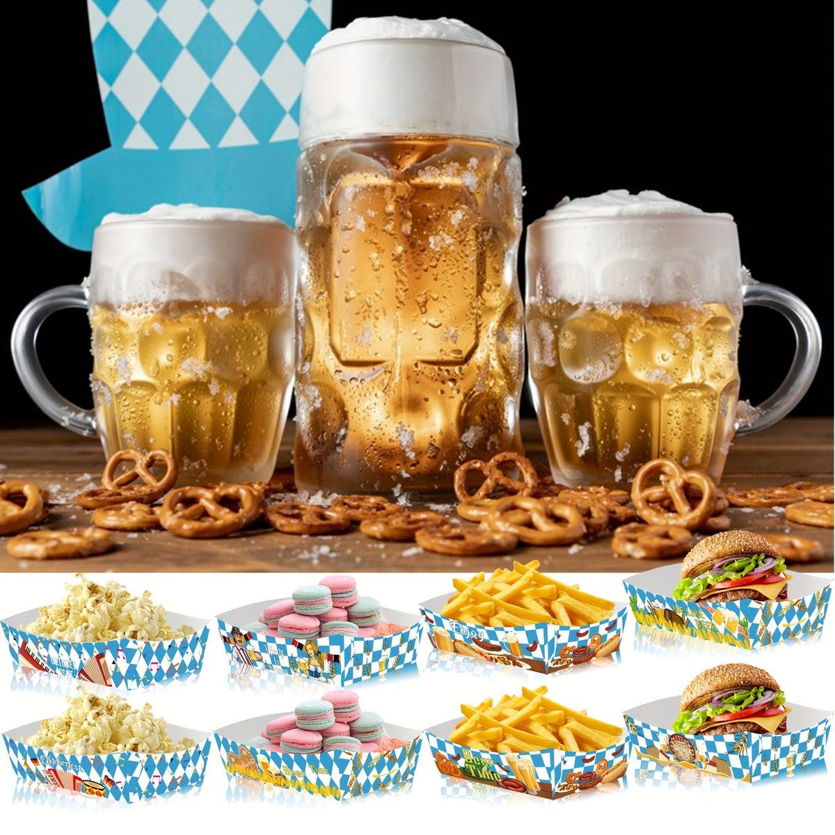 Oktoberfest Snackschalen Papier, Rautenmuster 2x24 Stück