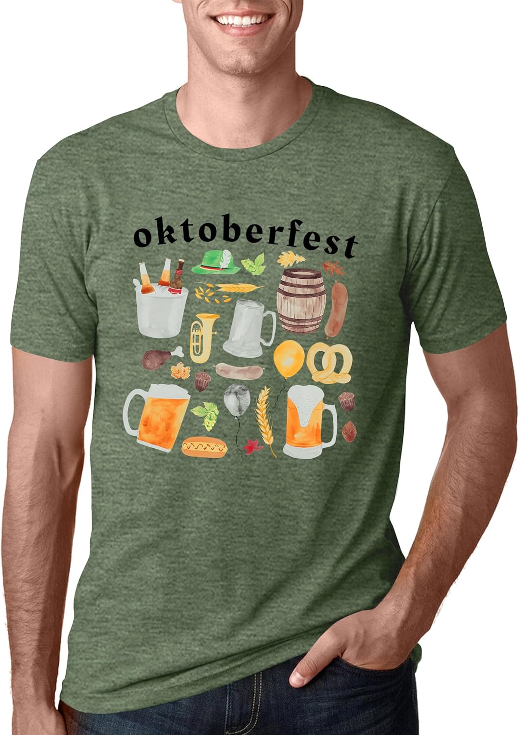 Oktoberfest T-Shirt Herren, Print Shirt Bierkrug & Brezn