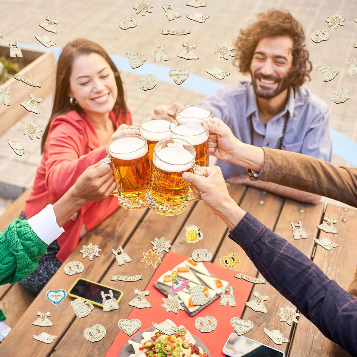 Oktoberfest Holzkonfetti Streudeko, 100er-Pack Tischdeko