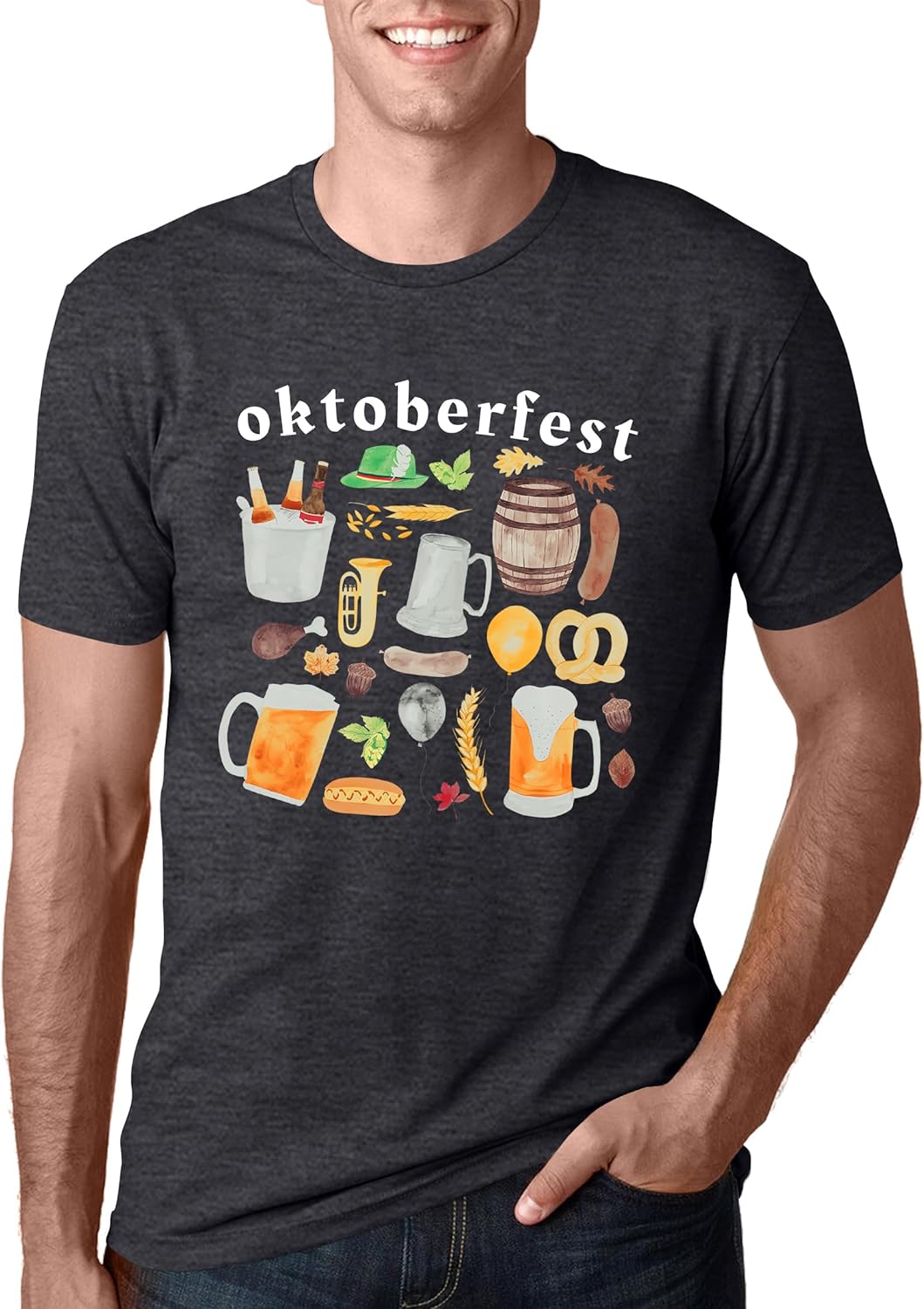Oktoberfest T-Shirt Herren, Print Shirt Bierkrug & Brezn