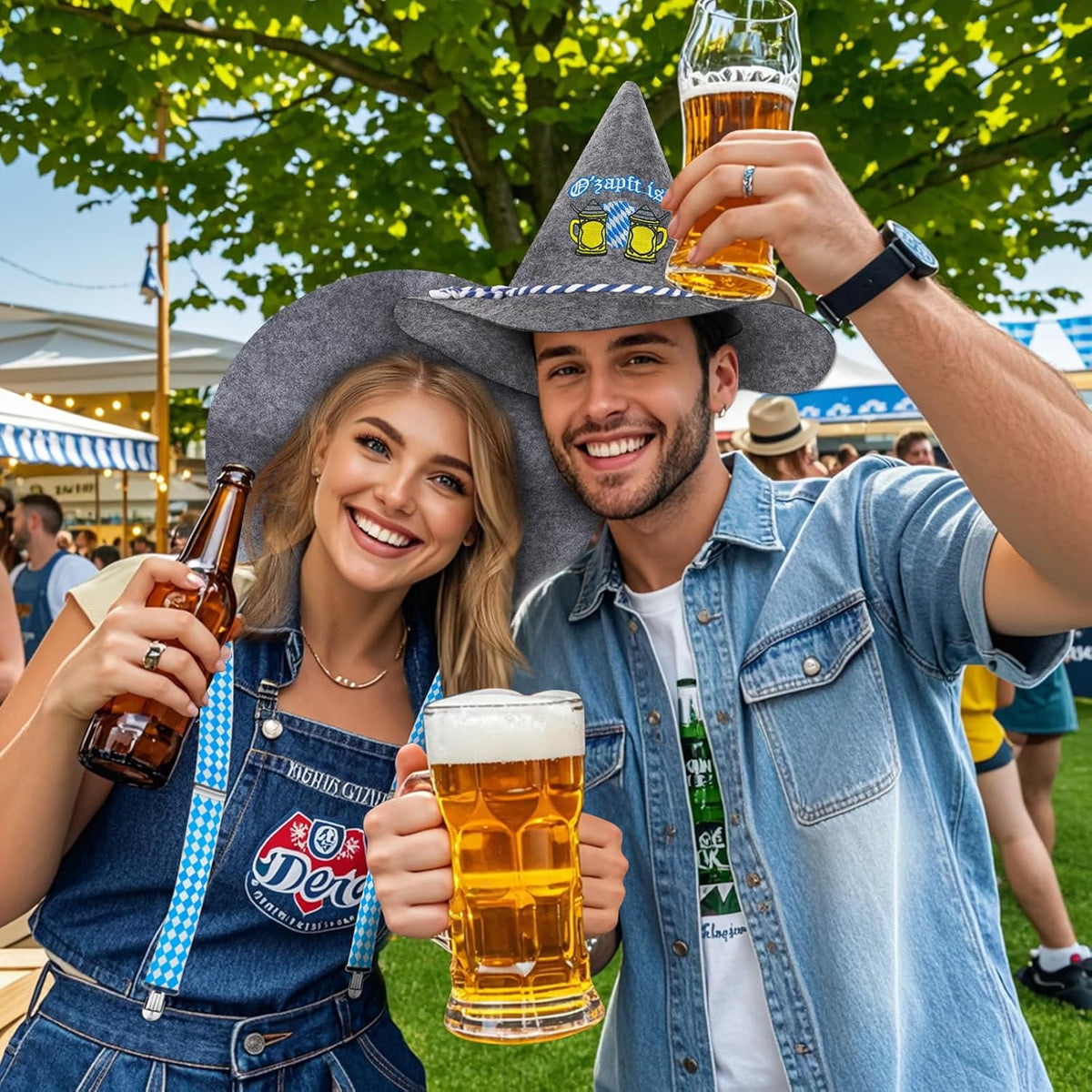 Trachten-Set Oktoberfest, Filzhut & Hosenträger Grau