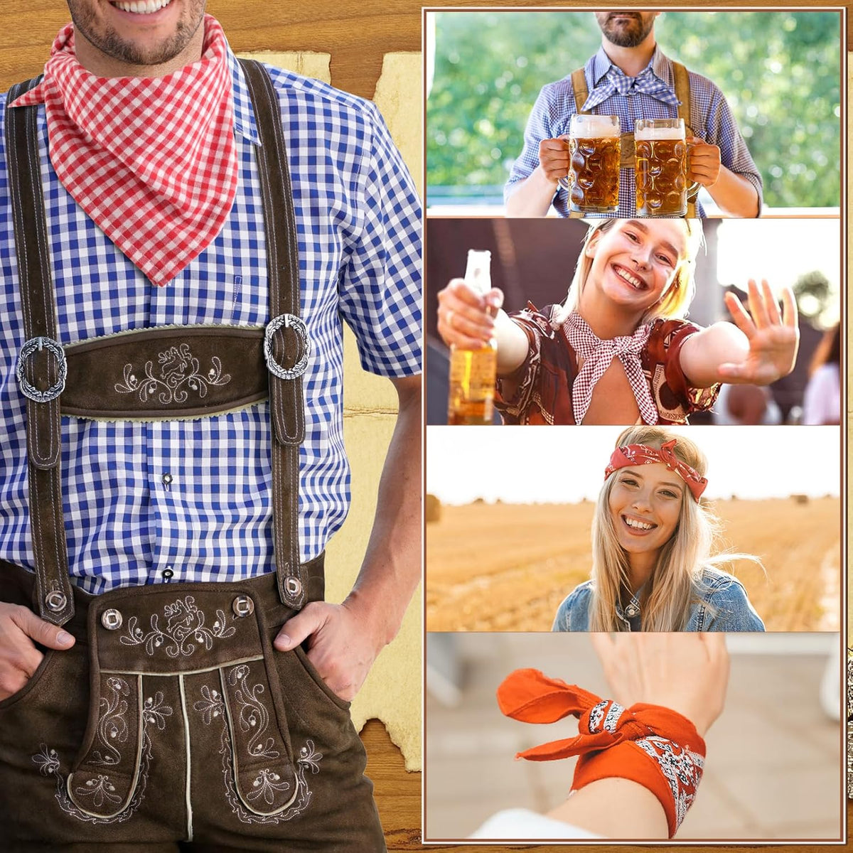 Trachten Halstuch Karo Oktoberfest, Unisex 2er-Set
