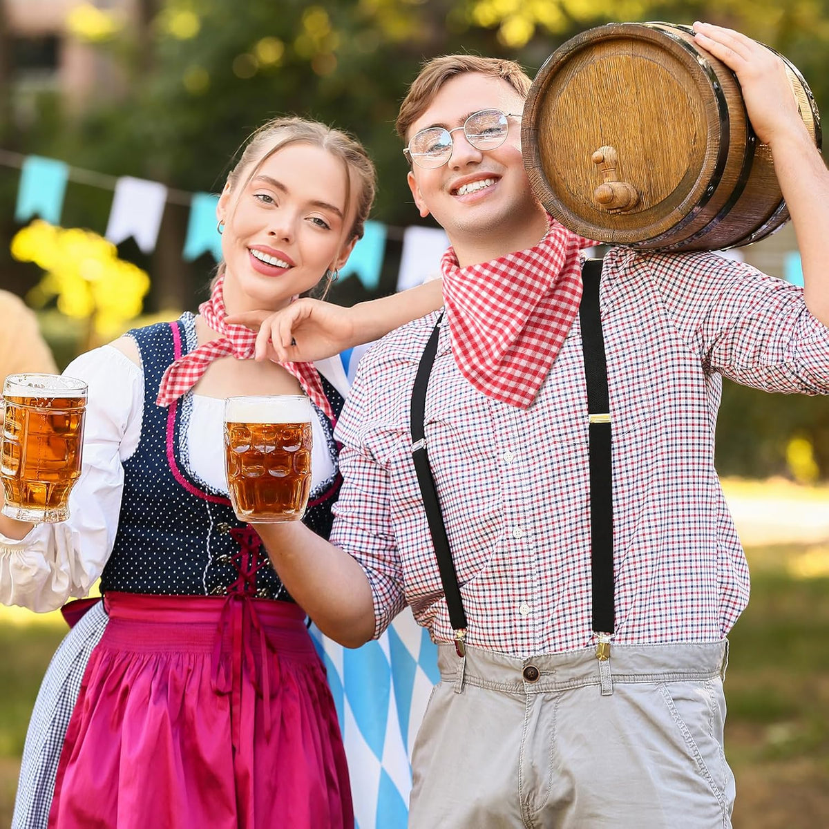 Trachten Halstuch Karo Oktoberfest, Unisex 2er-Set