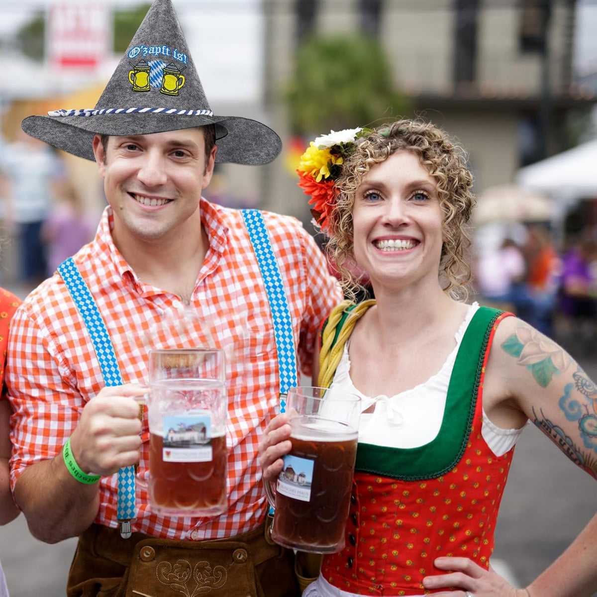Trachten-Set Oktoberfest, Filzhut & Hosenträger Grau