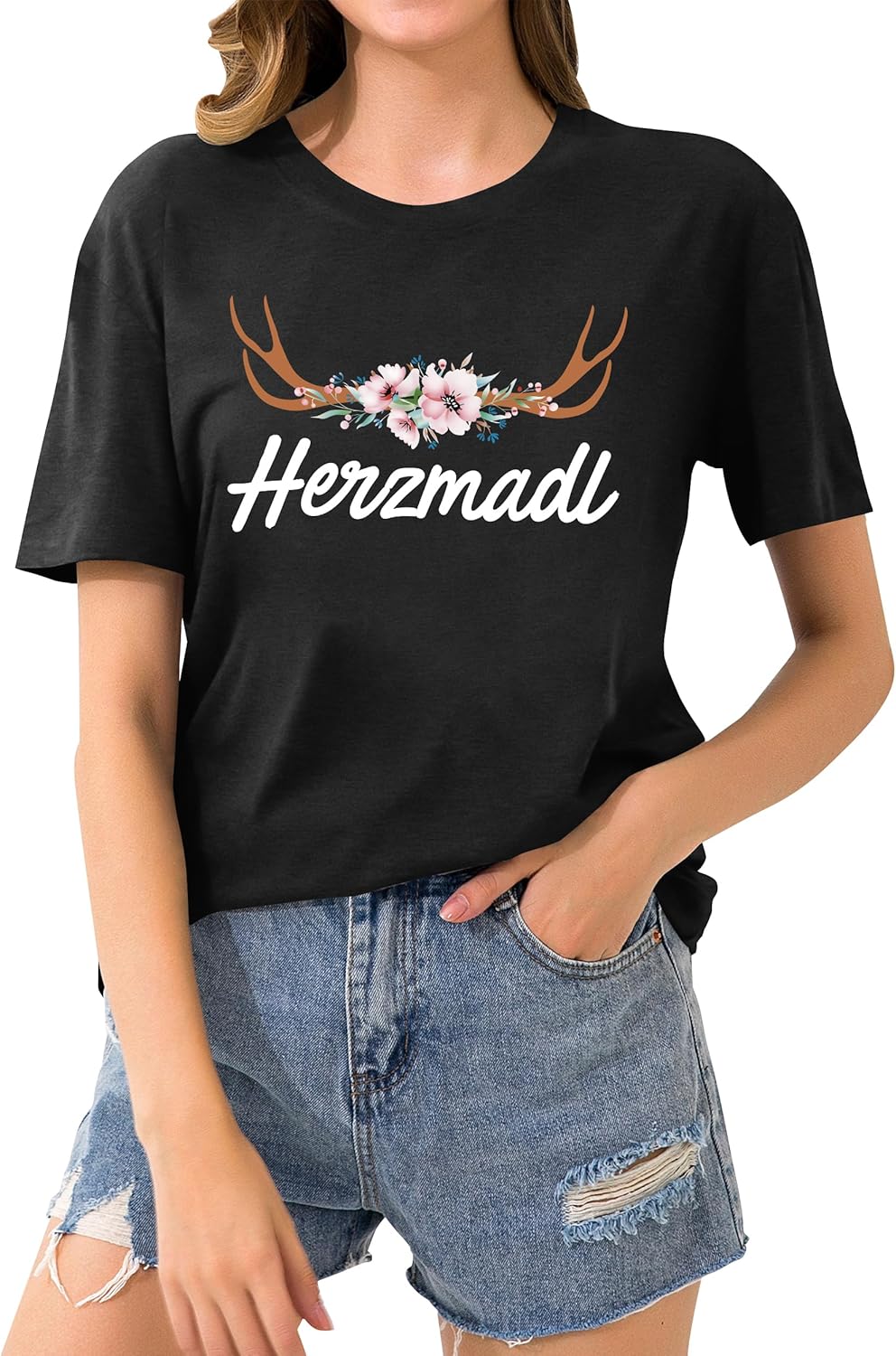 Oktoberfest T-Shirt Damen Kurzarm, Herzmadl Wiesn Shirt