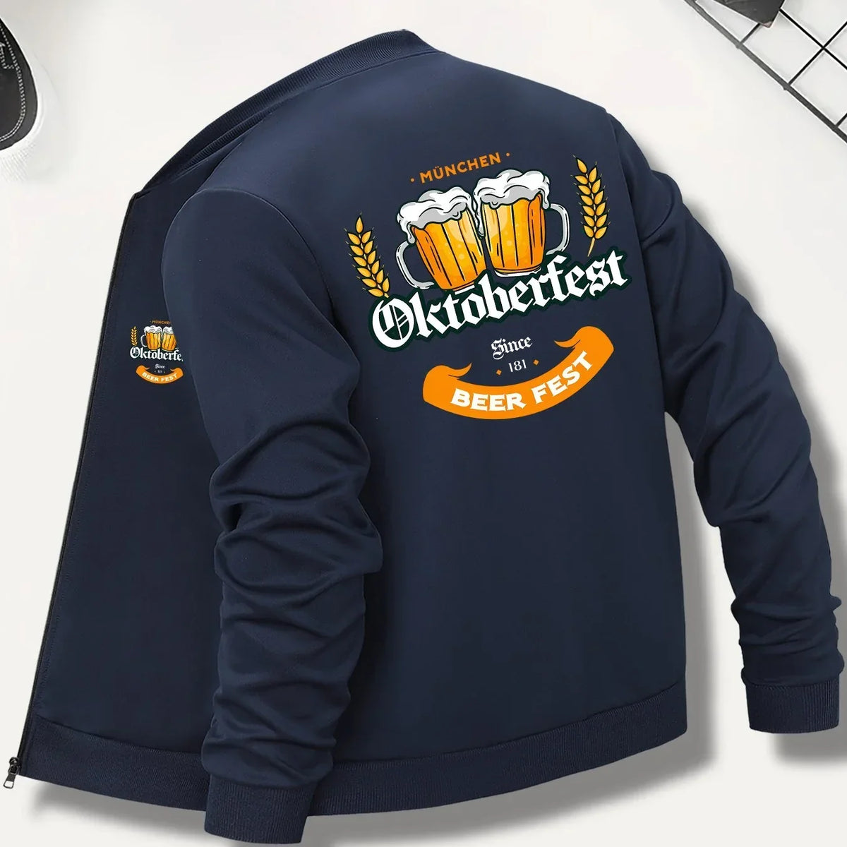 Oktoberfest Jacke Herren Bomberjacke, Bierkrug-Print Bayerisch