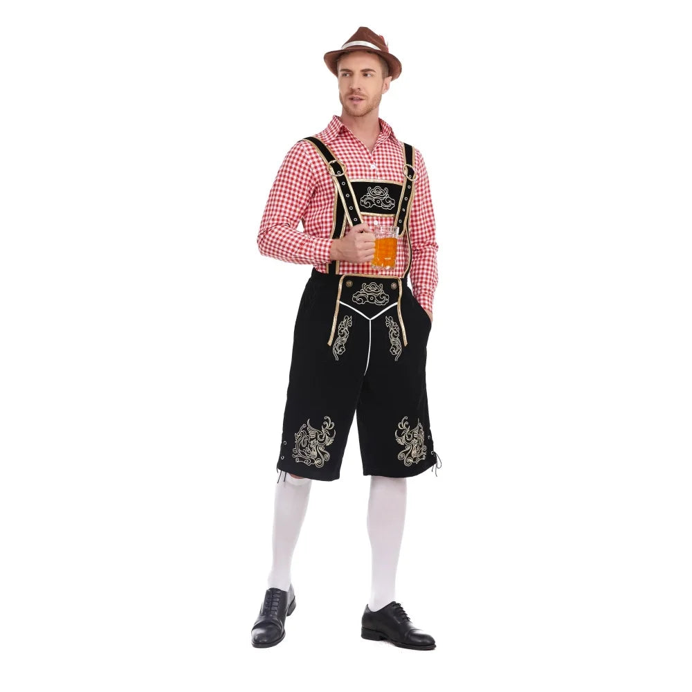 Oktoberfest Kostüm Herren Komplett, Lederhose mit Hosenträger und Hut