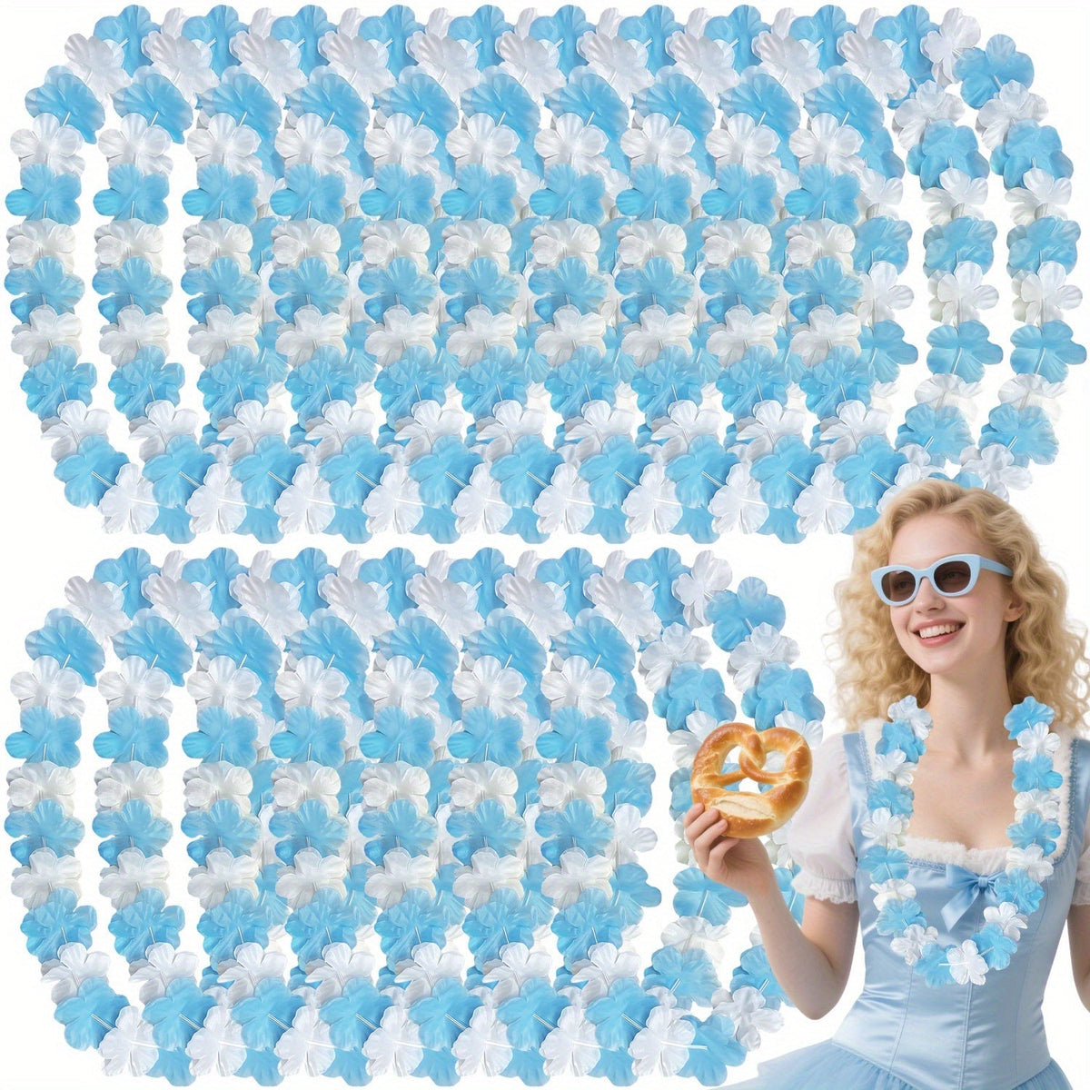 Oktoberfest Deko-Ketten Blumengirlande, Blau-Weiß 24 Stück