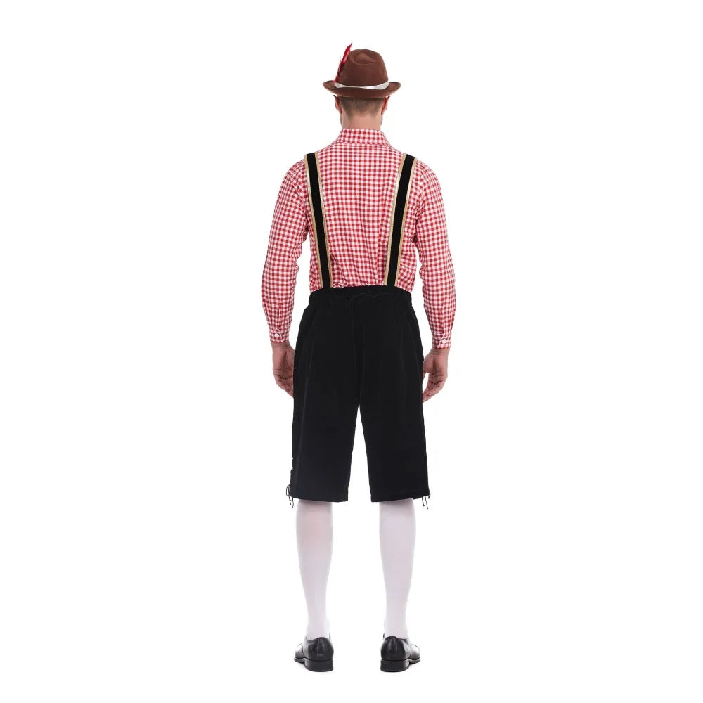 Oktoberfest Kostüm Herren Komplett, Lederhose mit Hosenträger und Hut