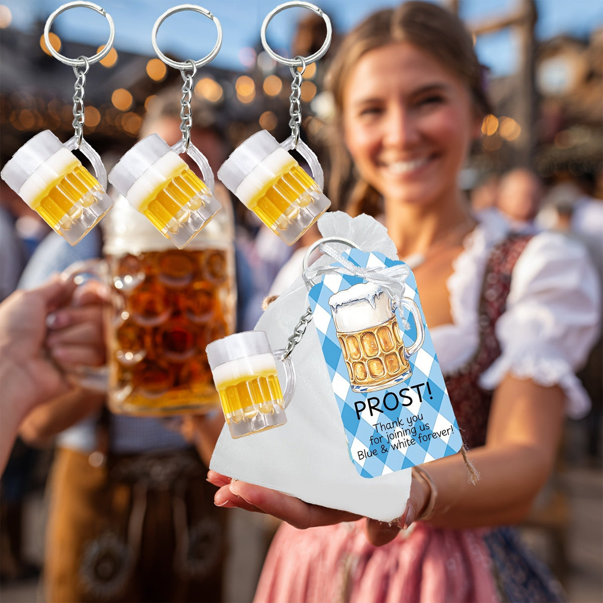 Oktoberfest Schlüsselanhänger Bierkrug-Motiv, Gastgeschenk Set