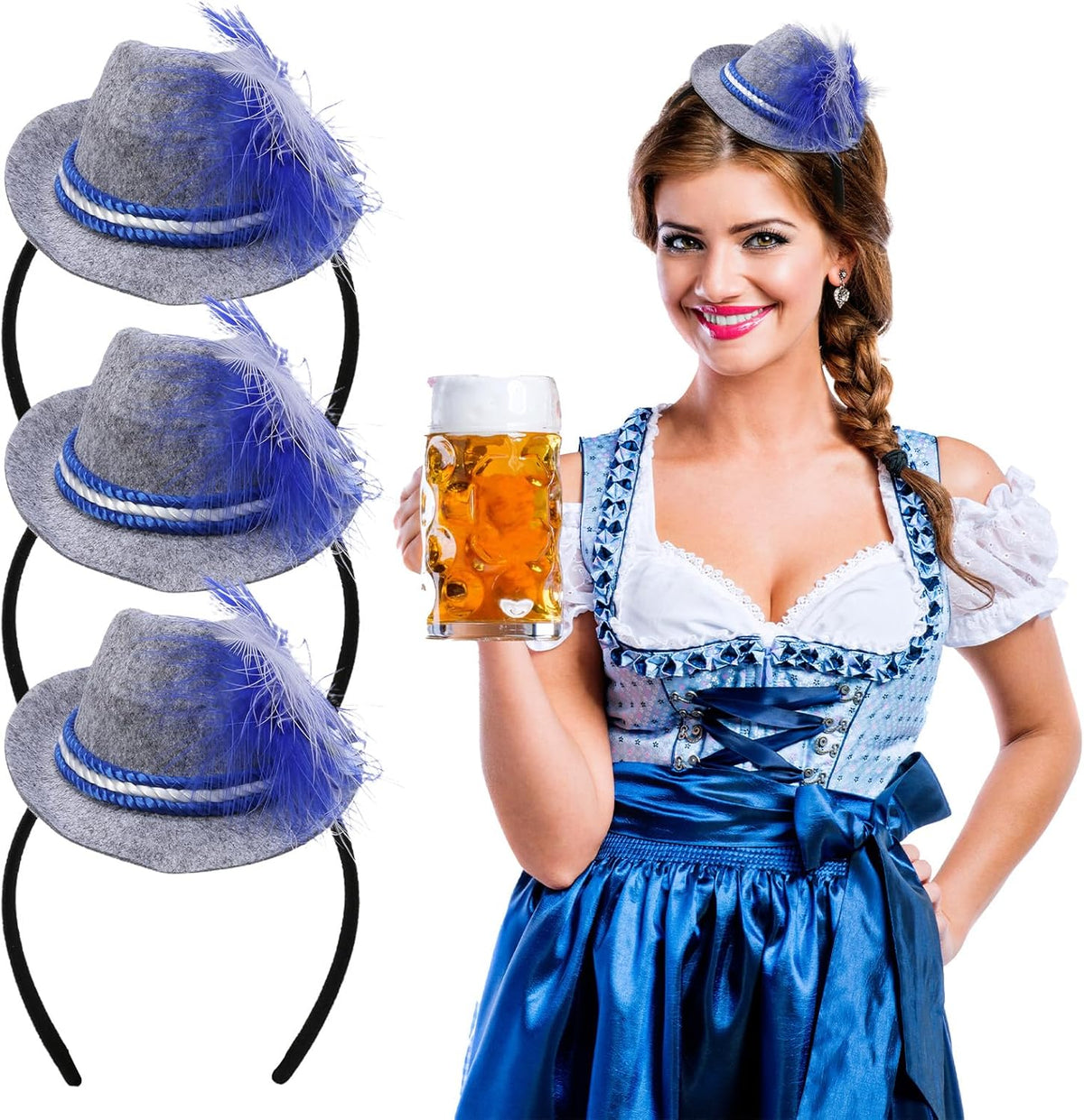 Oktoberfest Haarband Mini-Trachtenhut, Dirndl Accessoire 3er-Set