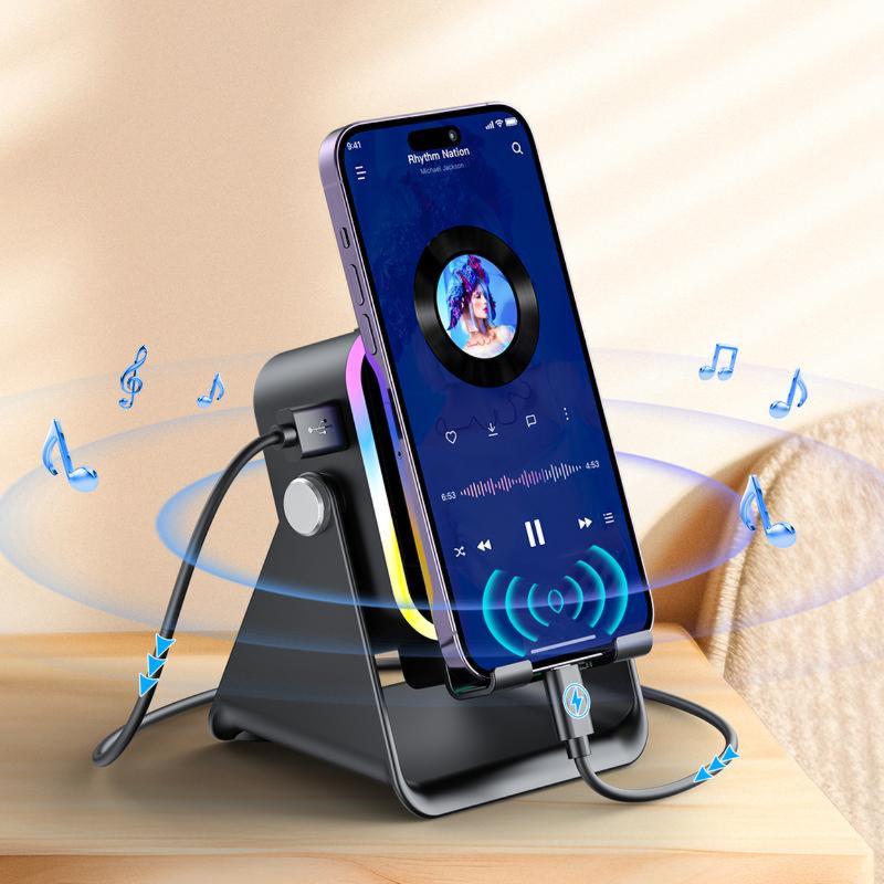 SoundCharge – Kabelloses Ladegerät mit Lautsprecher und Handyständer