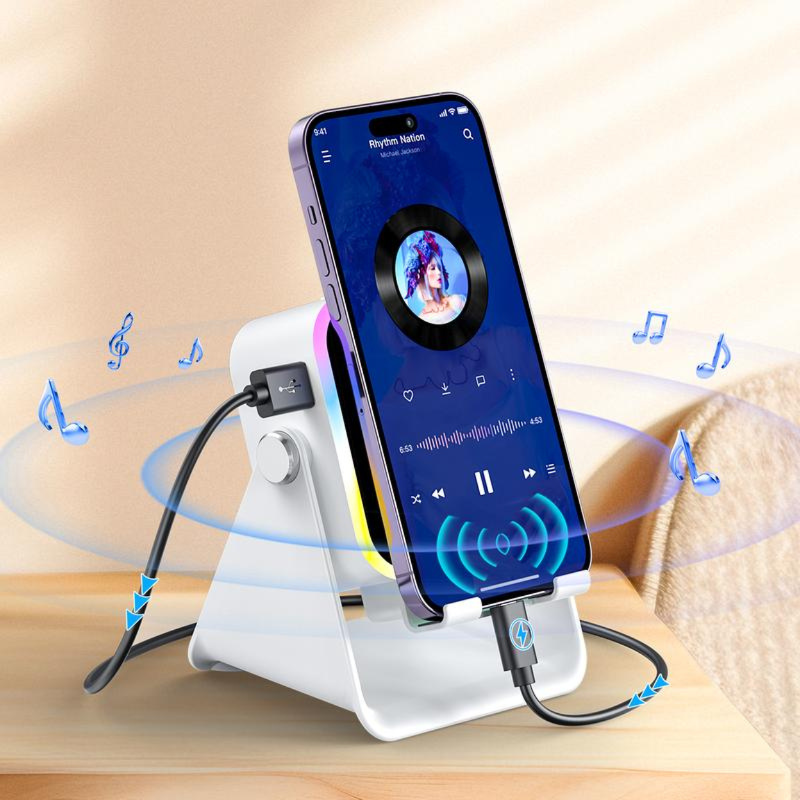 SoundCharge – Kabelloses Ladegerät mit Lautsprecher und Handyständer