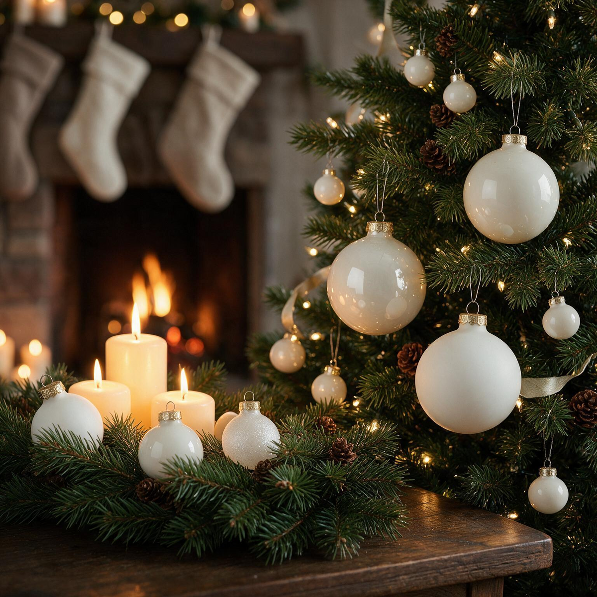 Weihnachtskugeln Wollweiß Sparset – 3 Größen