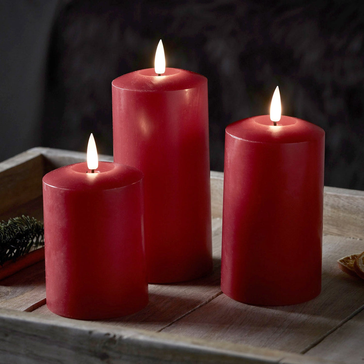 LED-Kerzen Trio Echtwachs – TruGlow rot
