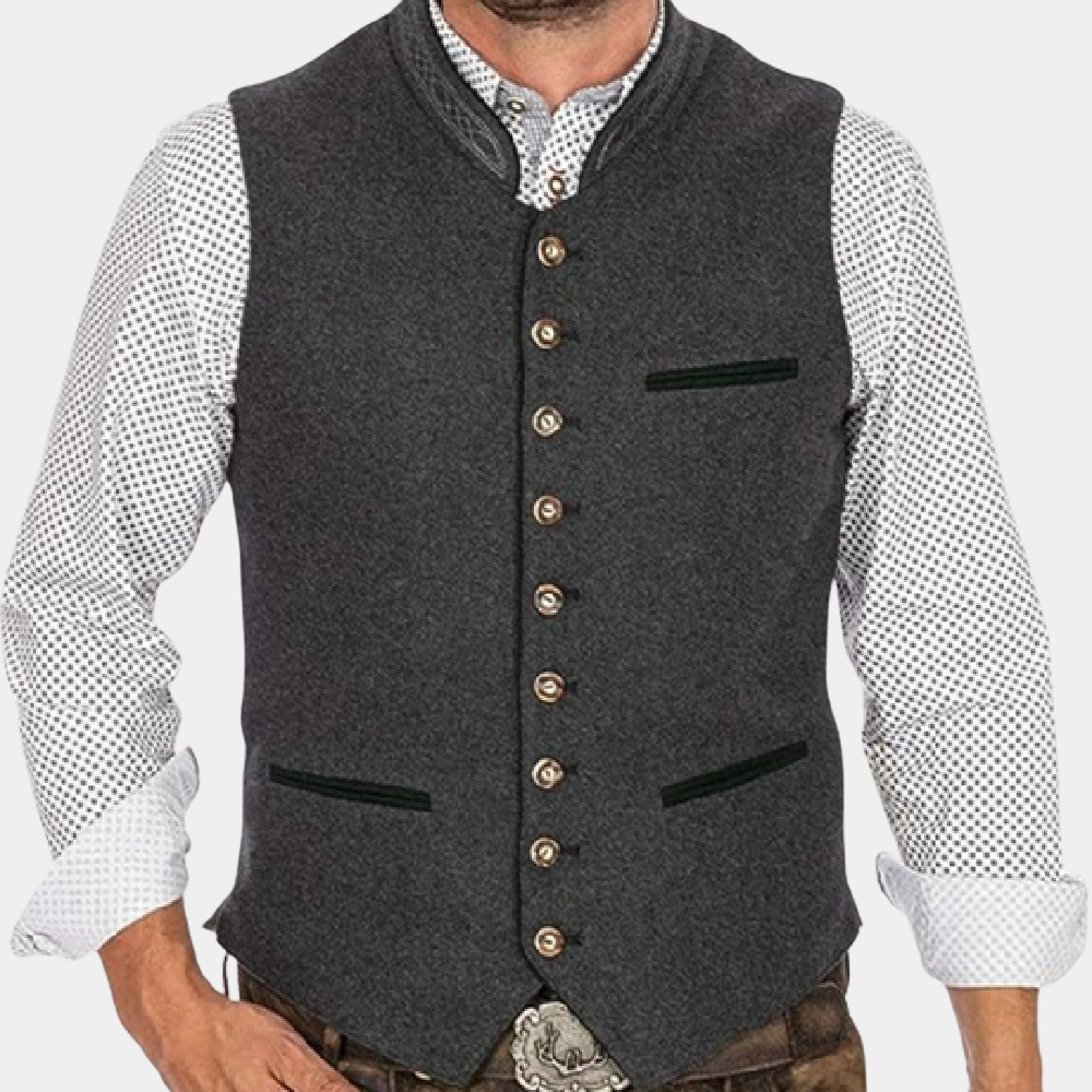 Trachtenweste Herren Oktoberfest, Gilet Grau Knopfweste