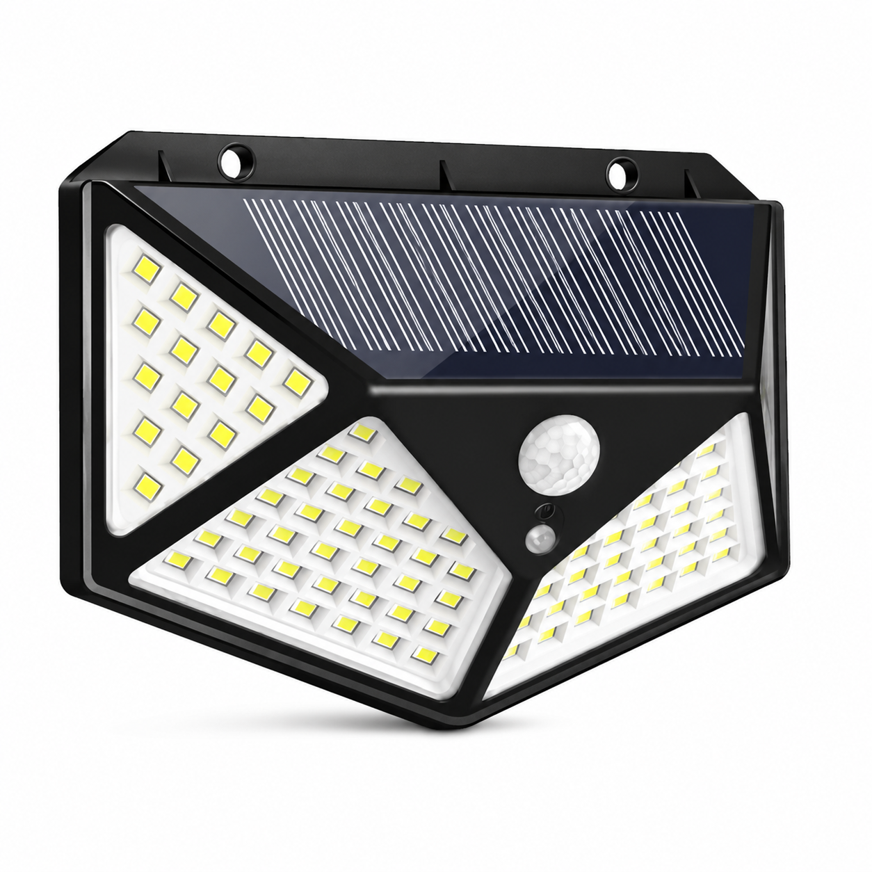 Solarleuchte 100 LED mit Bewegungssensor an der Wand montiert