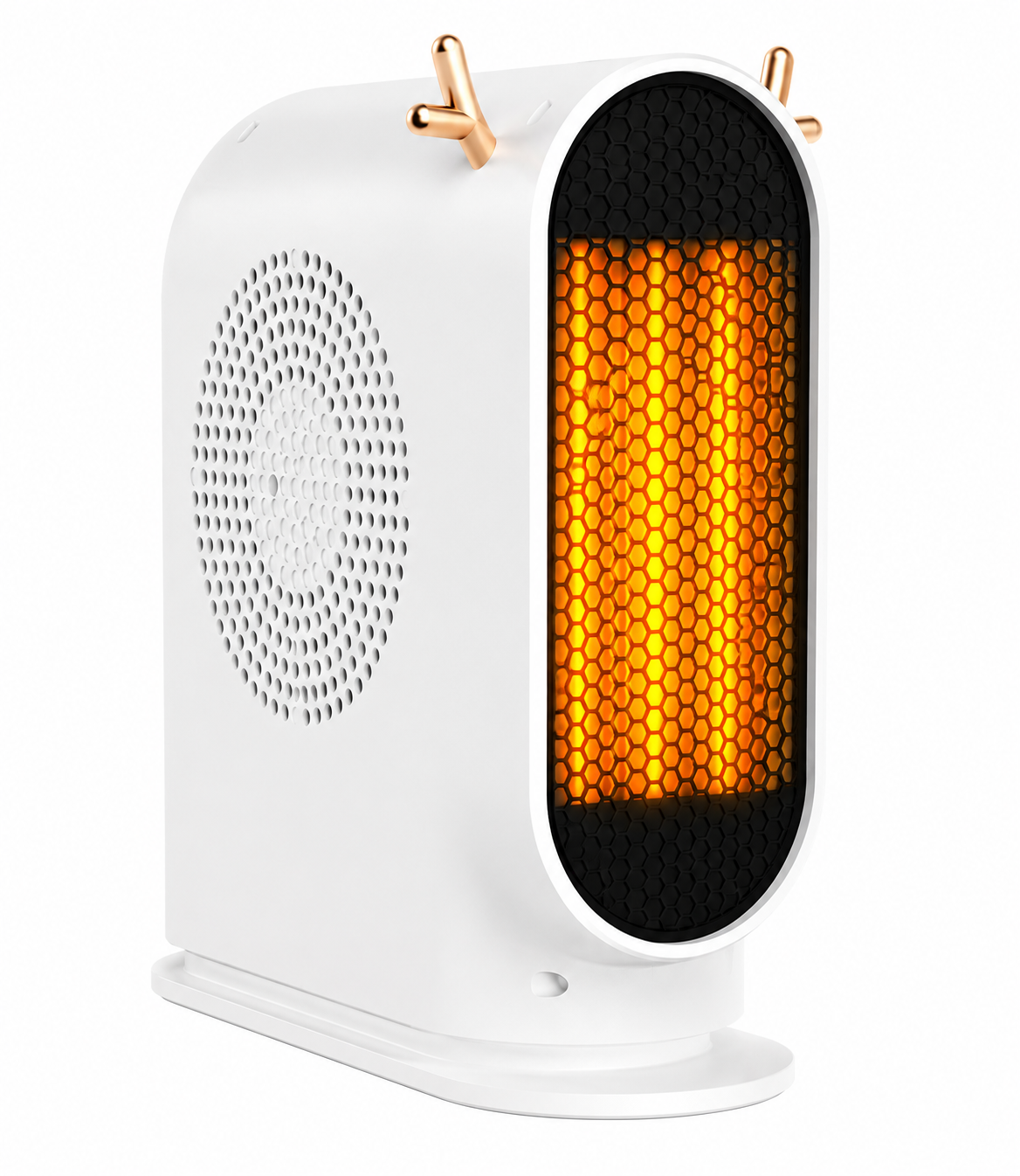 Mini Heizlüfter 500W mit Thermostat auf dem Schreibtisch