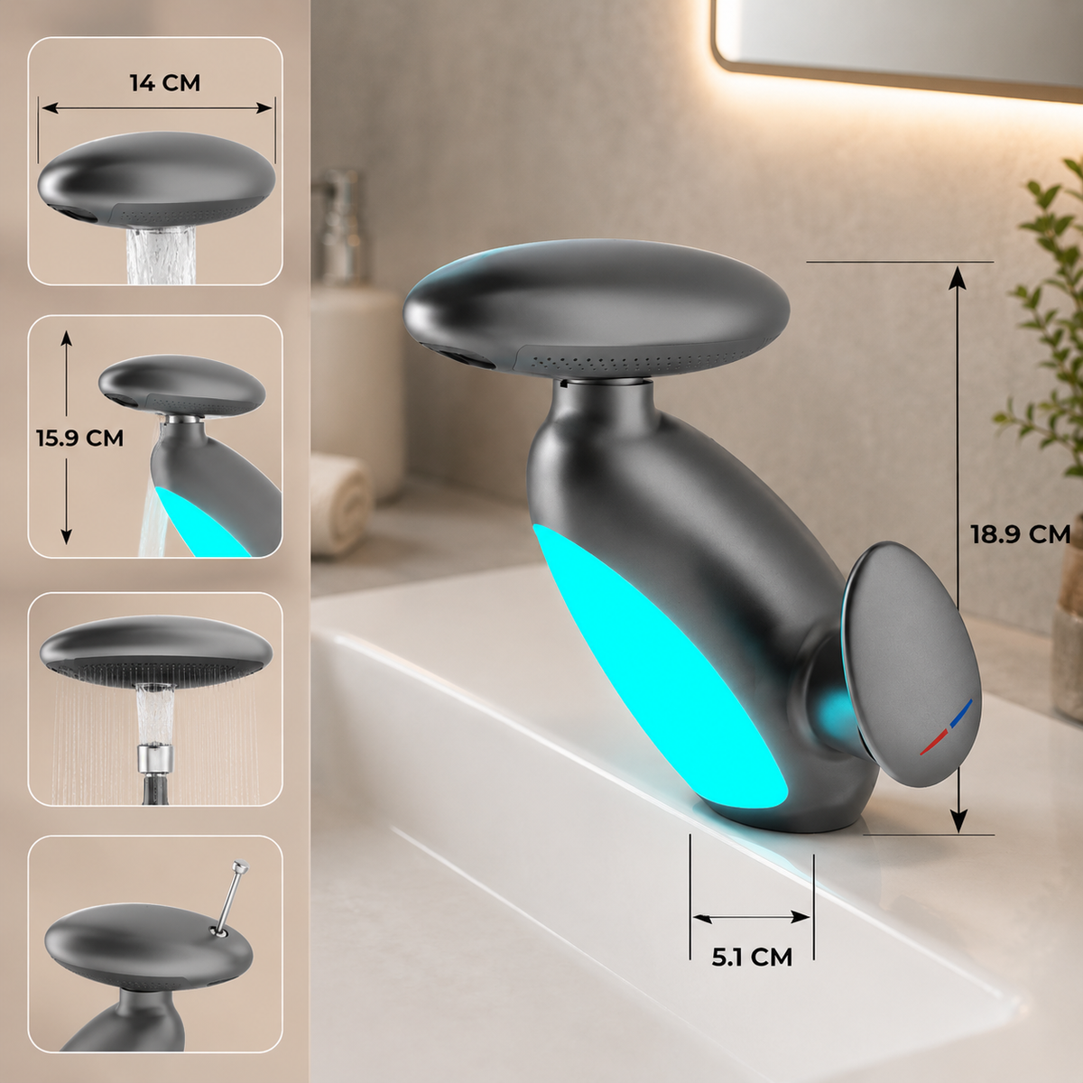 Wasserhahn Design 360° drehbar am Waschbecken montiert