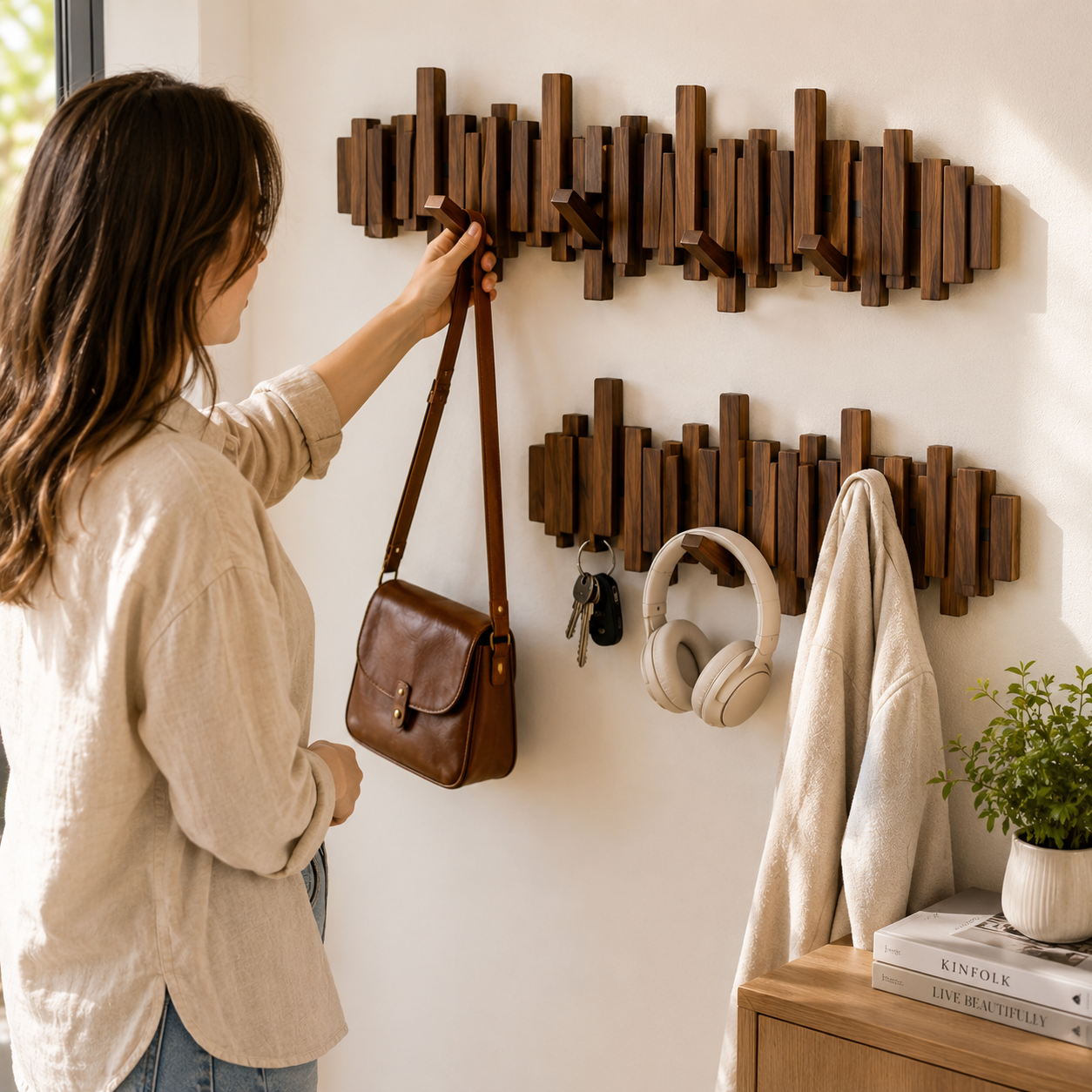 Holz Wandgarderobe mit Haken