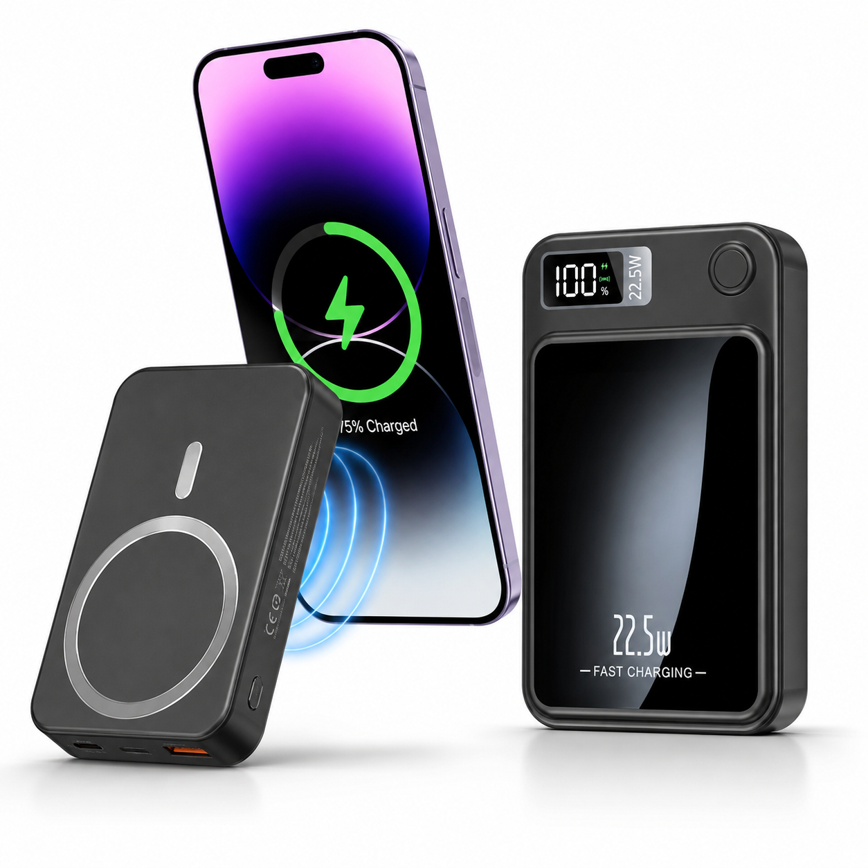 Powerbank 20.000 mAh – Kabelloses Laden, Schnellladefunktion & USB-C