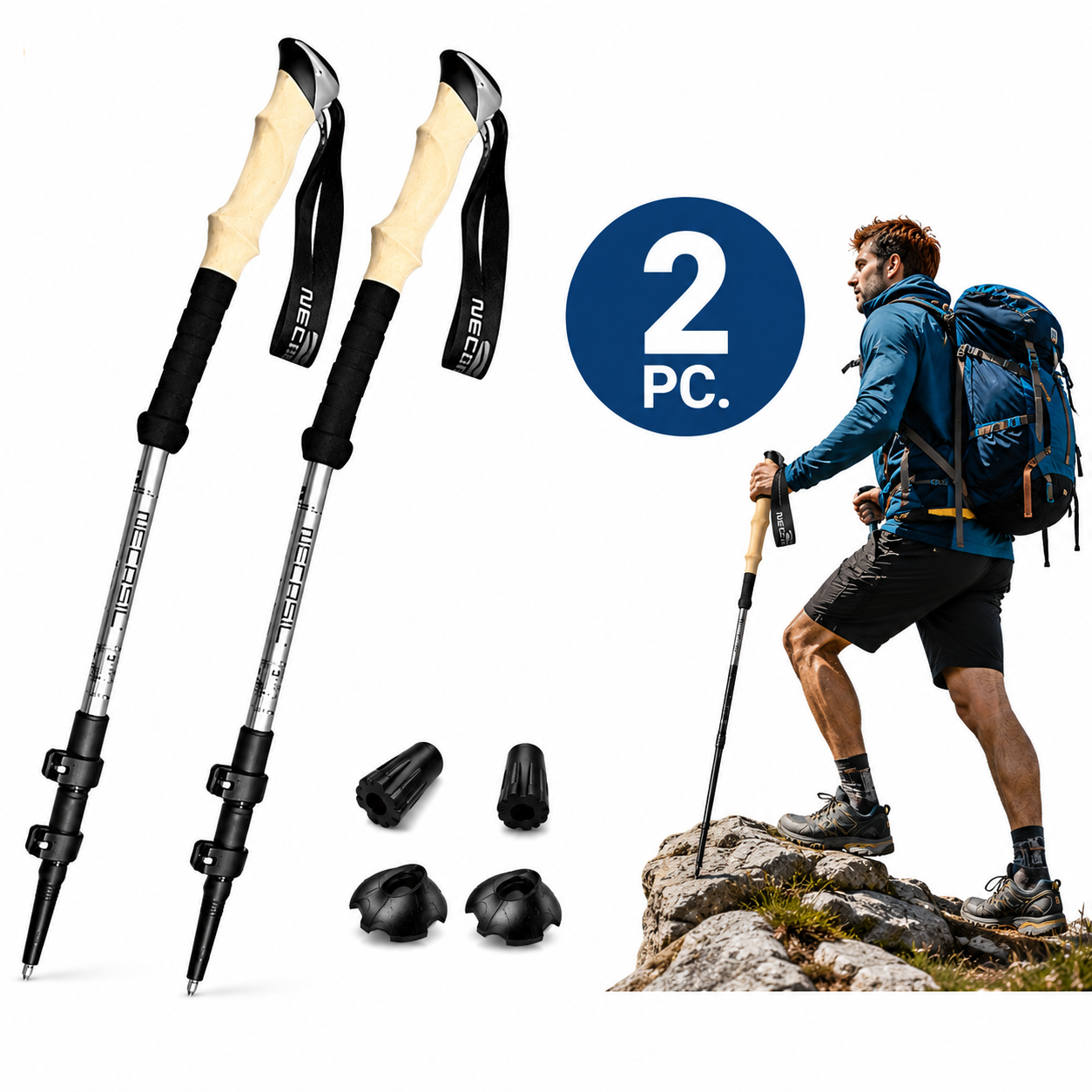 Leichte Trekkingstöcke 2er Set – Verstellbar, Zusammenklappbar aus Aluminium mit EVA-Griff