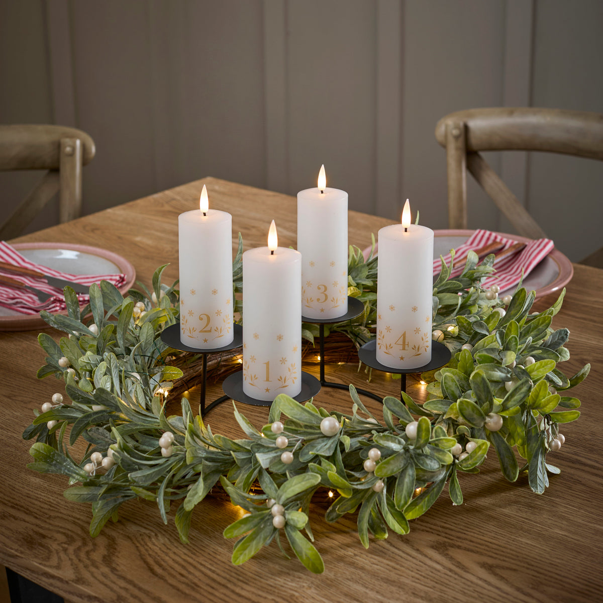 Adventskranz-Set Mistelzweig mit Kerzenständer – 50 cm