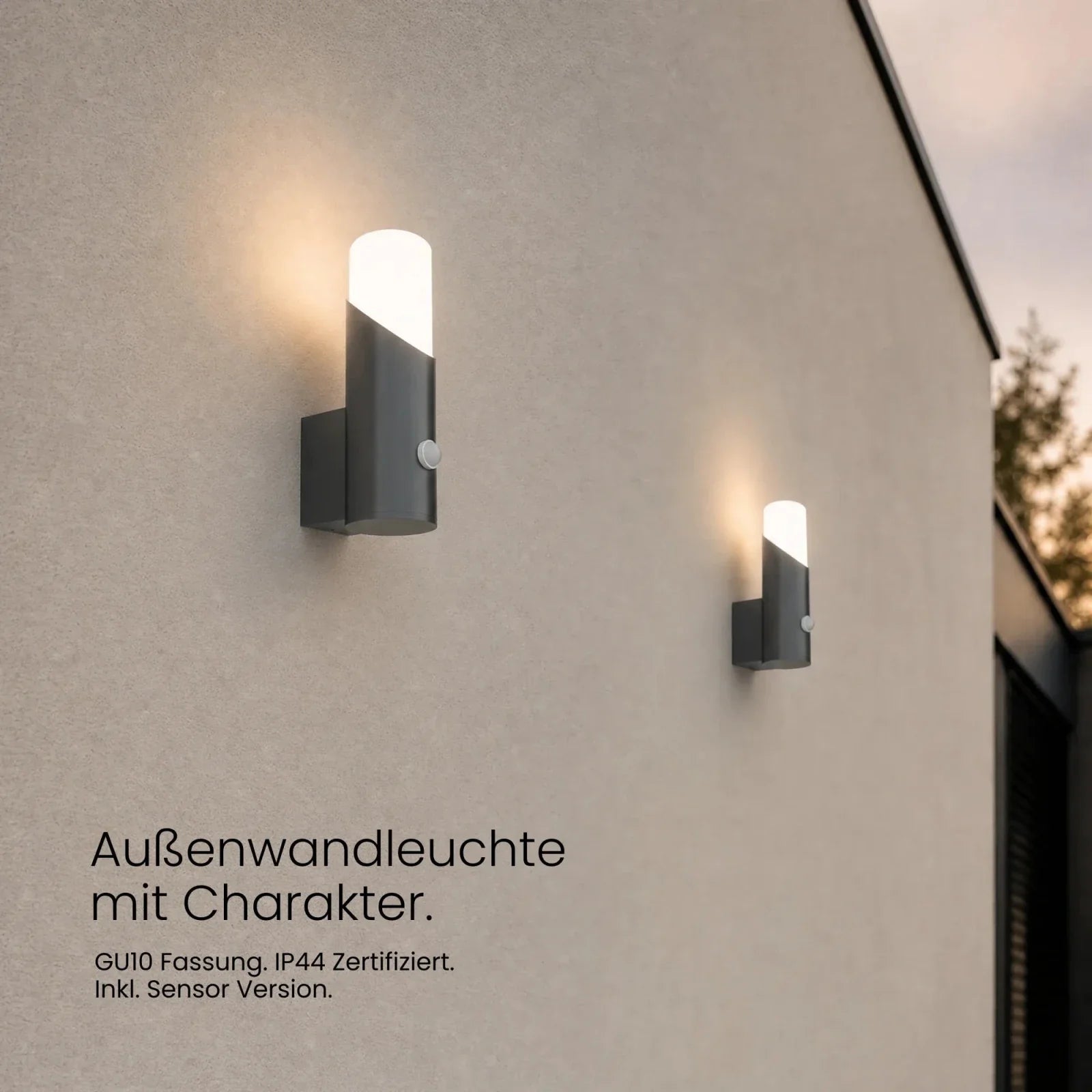 Wandleuchte LIVOR mit Sensor an Hausfassade montiert