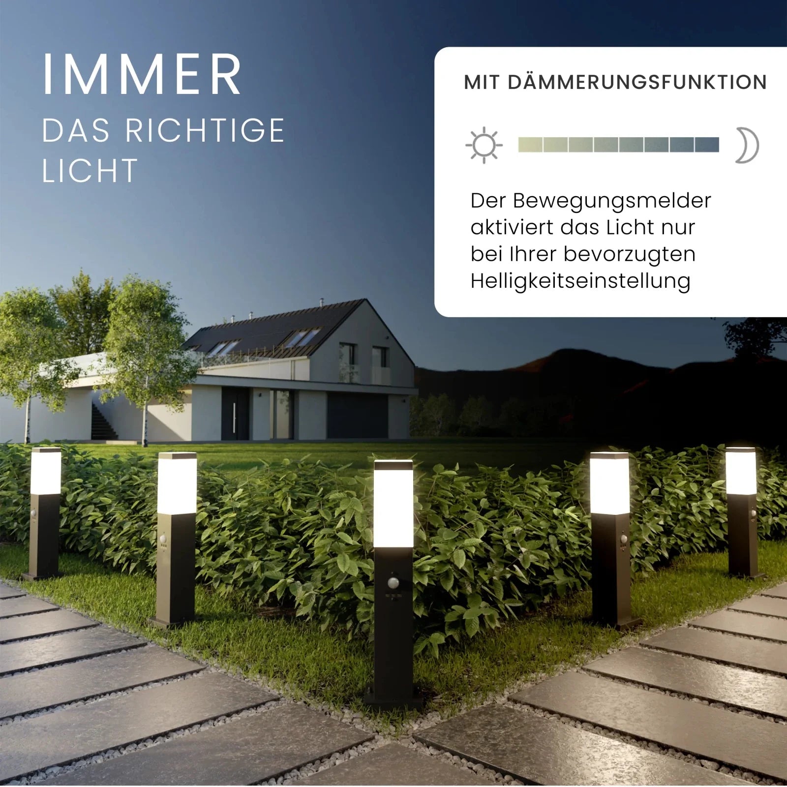 Wegeleuchte TAVO mit Sensor E27 Fassung