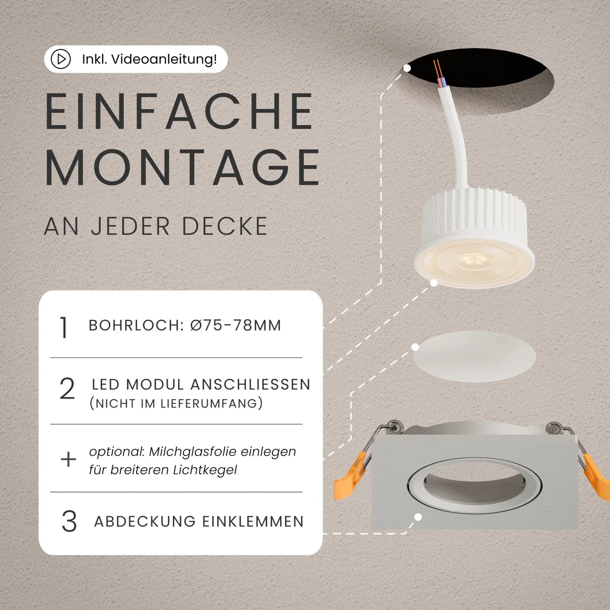 Einbaustrahler TEO schwenkbar, ohne Leuchtmittel, GU10