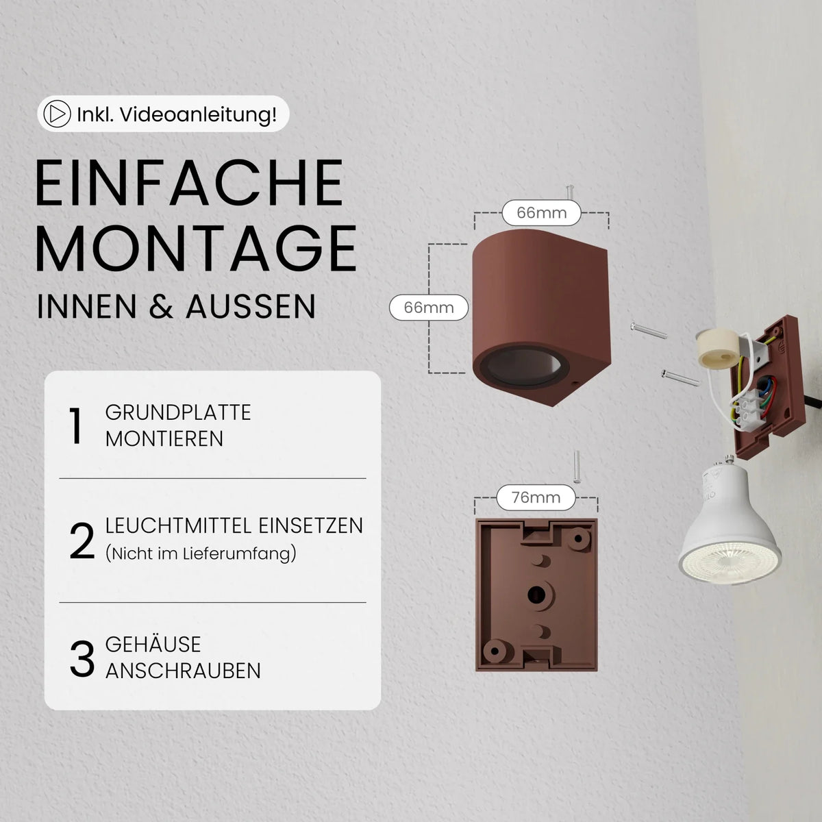 Wandleuchte VAYA innen/außen, GU10, IP54