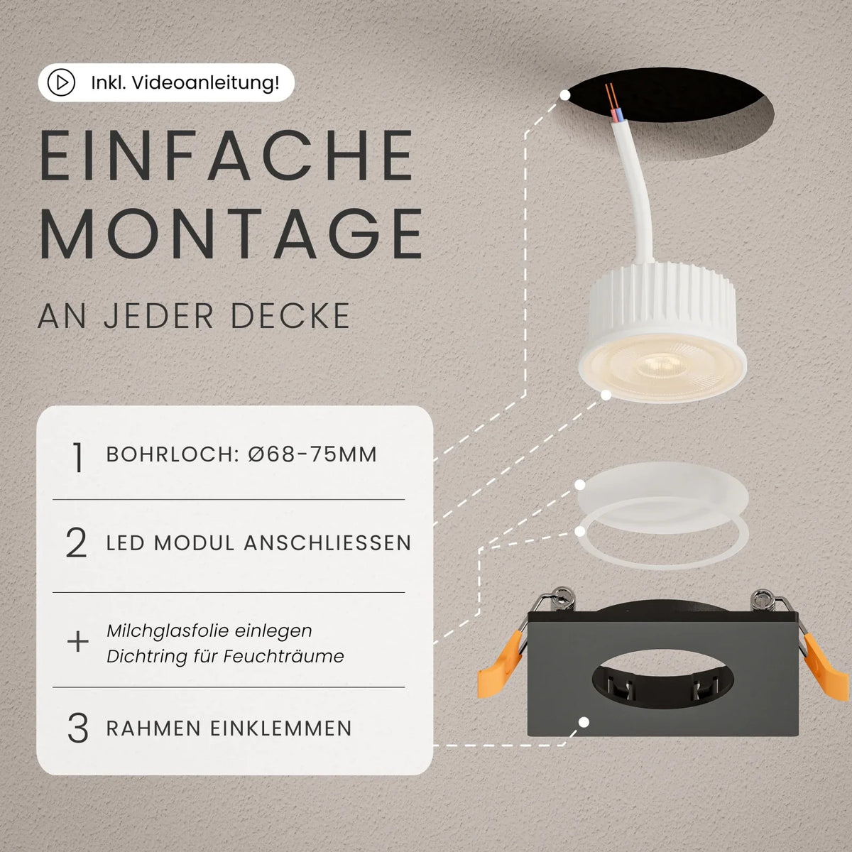 Einbaustrahler TEA im Bad montiert